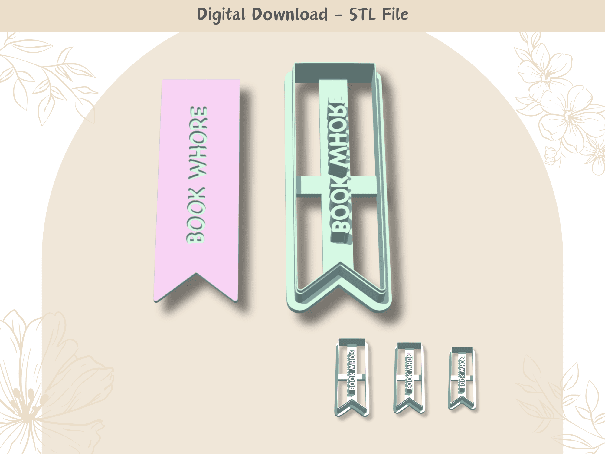 Naughty Words Bookmark Cutter for Polymer Clay | Digital STL File | Clay Tools | 3 Sizes Clay Cutter 3d model