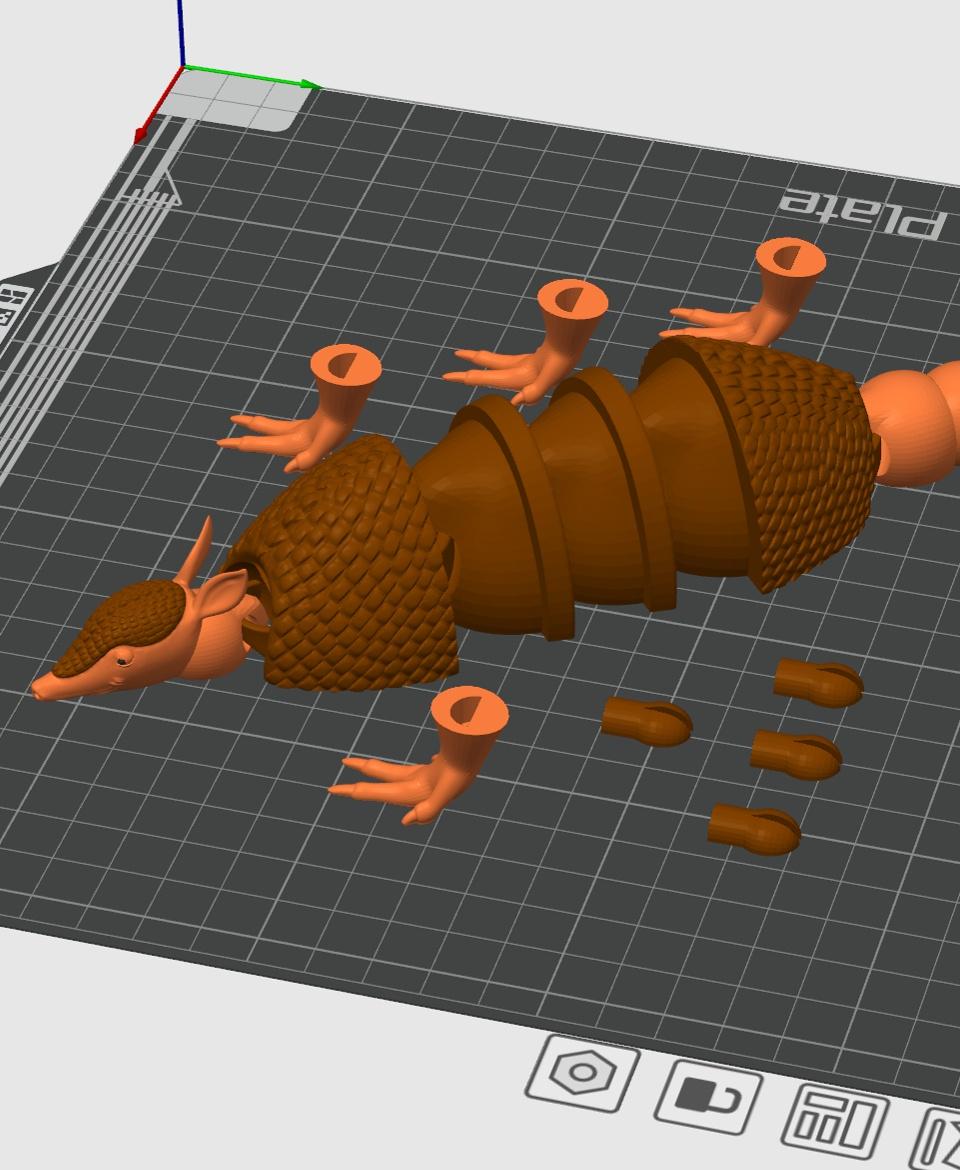 FLEXI ARMADILLO (ARTICULATED) PRINT-IN-PLACE LEVER TOYS 3d model
