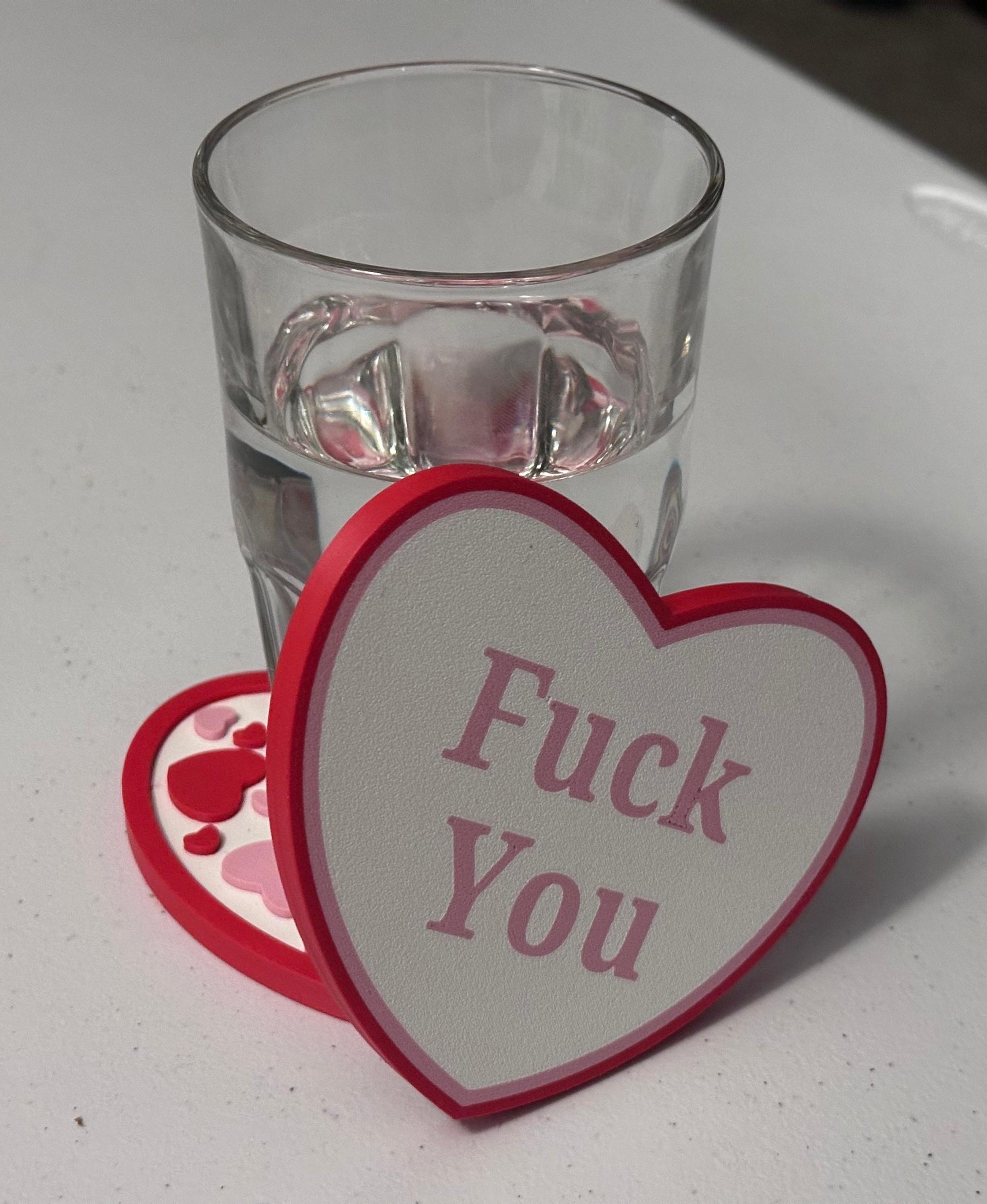 Reversible Hate Heart Coaster - The coaster in use - 3d model