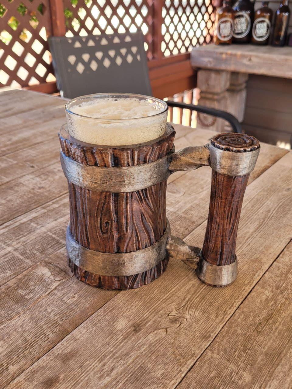 Pint Glass Wood Stein Koozie with Handle 3d model
