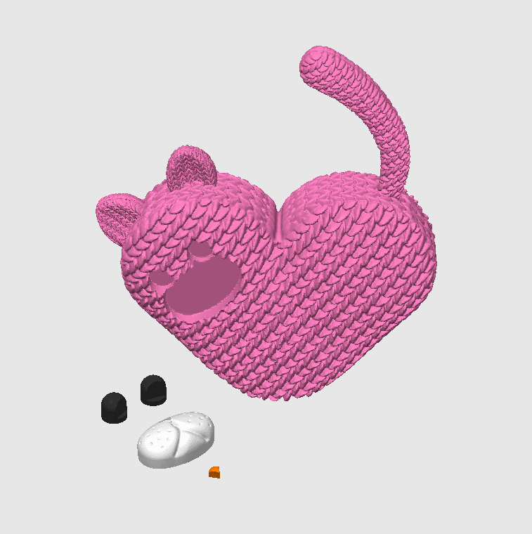 Knitted Heart Kitten / Multi Parts / 3MF 3d model