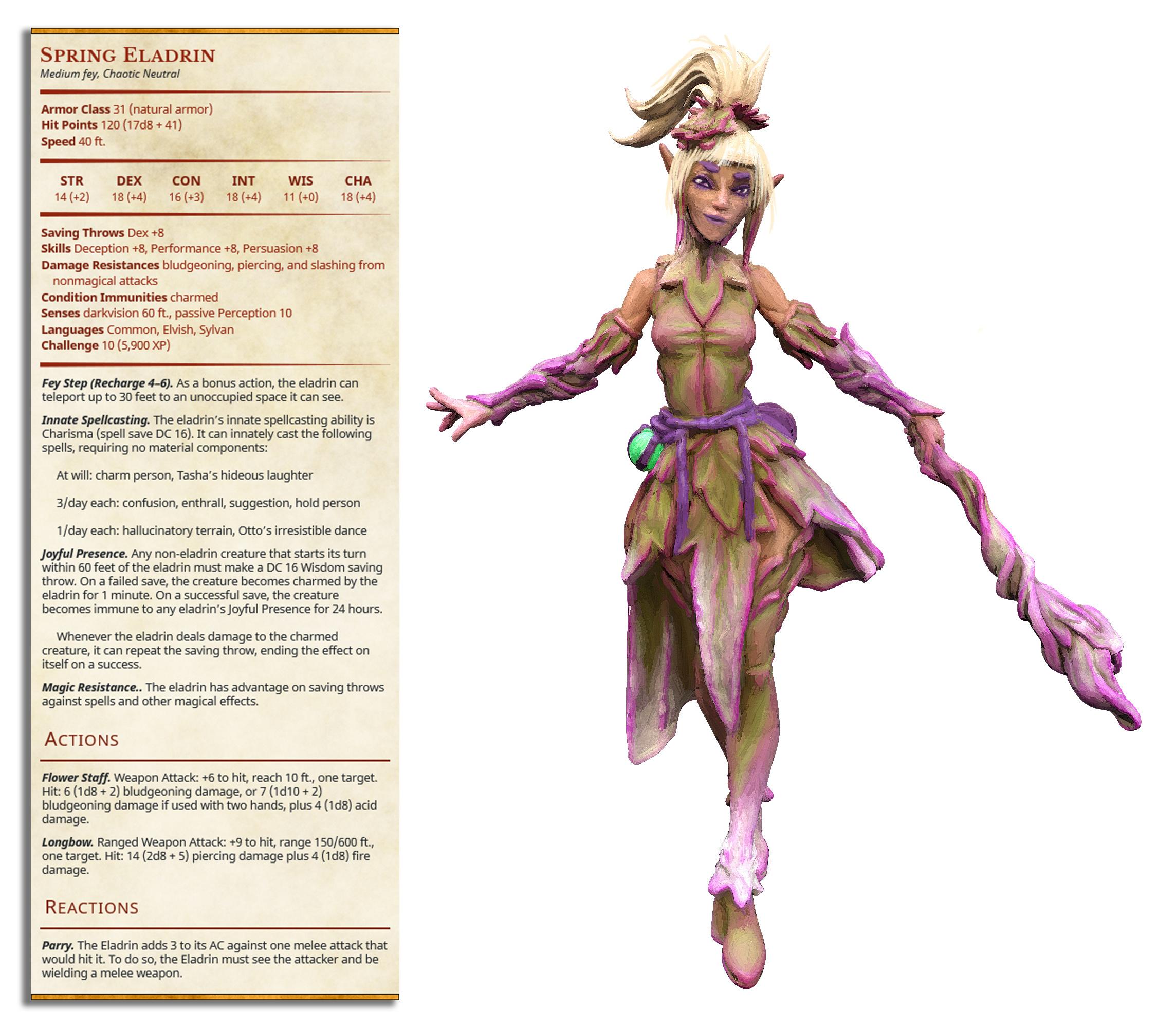 Spring Eladrin - Faywild Vs Shadowfell 2 - PRESUPPORTED - Illustrated and Stats - 32mm scale			 3d model