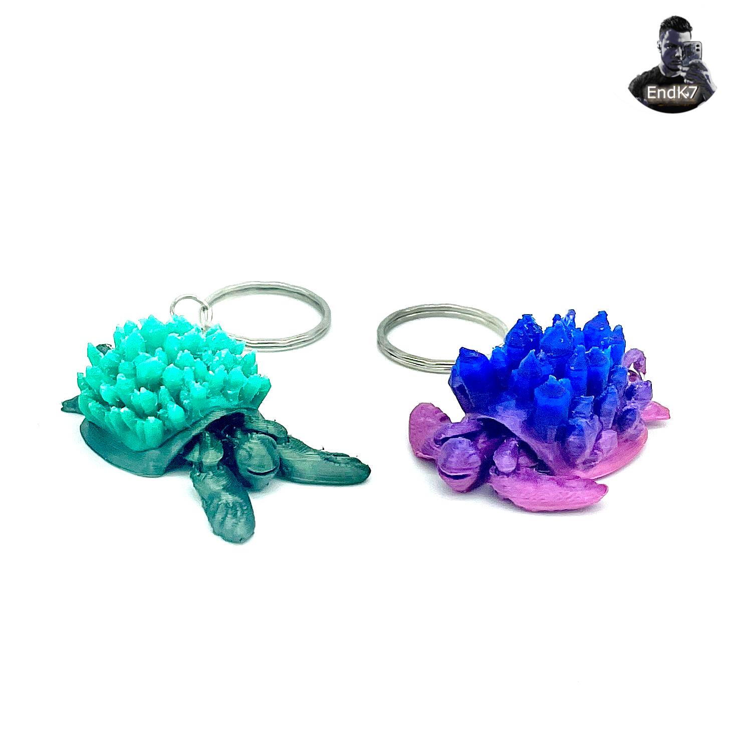 Crystal Turtle Keychain - FLEXI FIN - ARTICULATED - PRINT IN PLACE - NO SUPPORTS 3d model