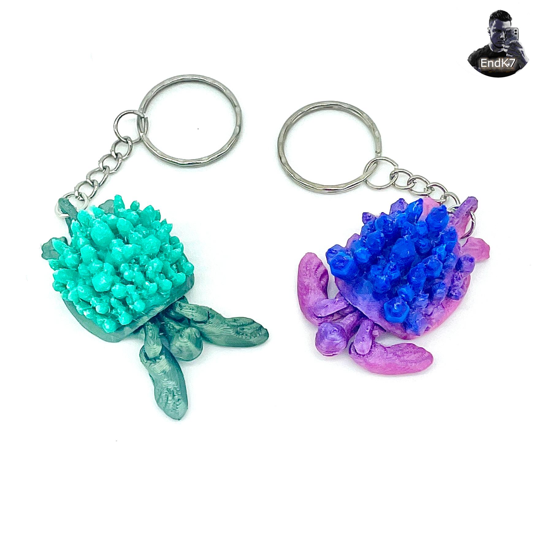 Crystal Turtle Keychain - FLEXI FIN - ARTICULATED - PRINT IN PLACE - NO SUPPORTS 3d model