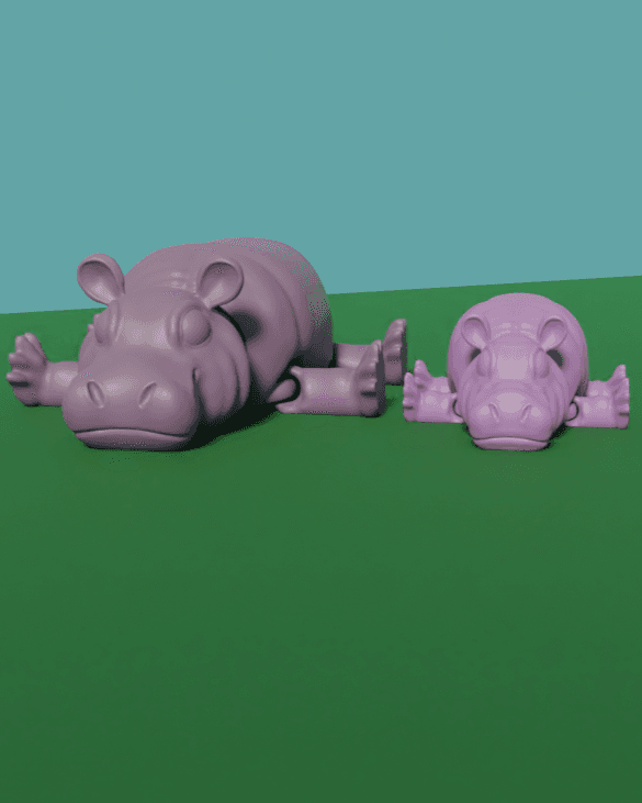 SIMPLE FLEXI HIPPO - MAMA & BABY - SUPPORT FREE - PRINT IN PLACE 3d model
