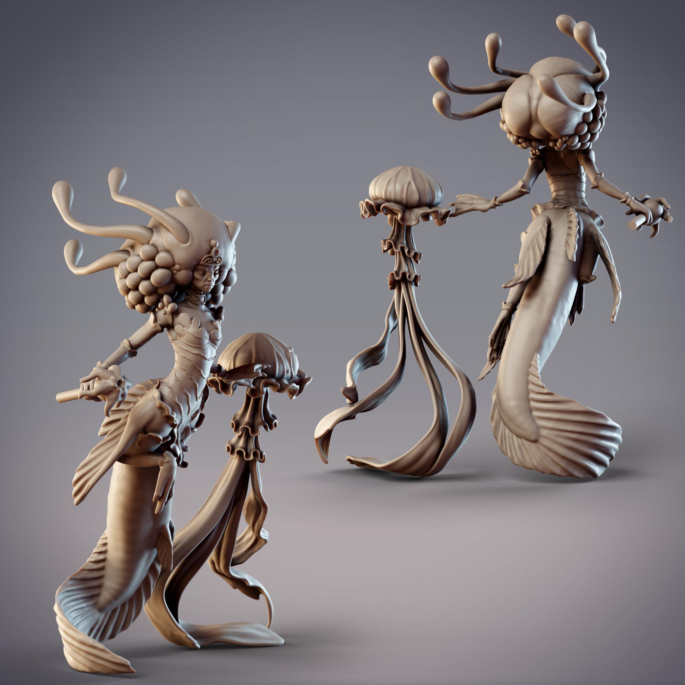 Mermaid Caster - Melusine, Lemurian Jellyfish Mage (Pre-Supported) 3d model