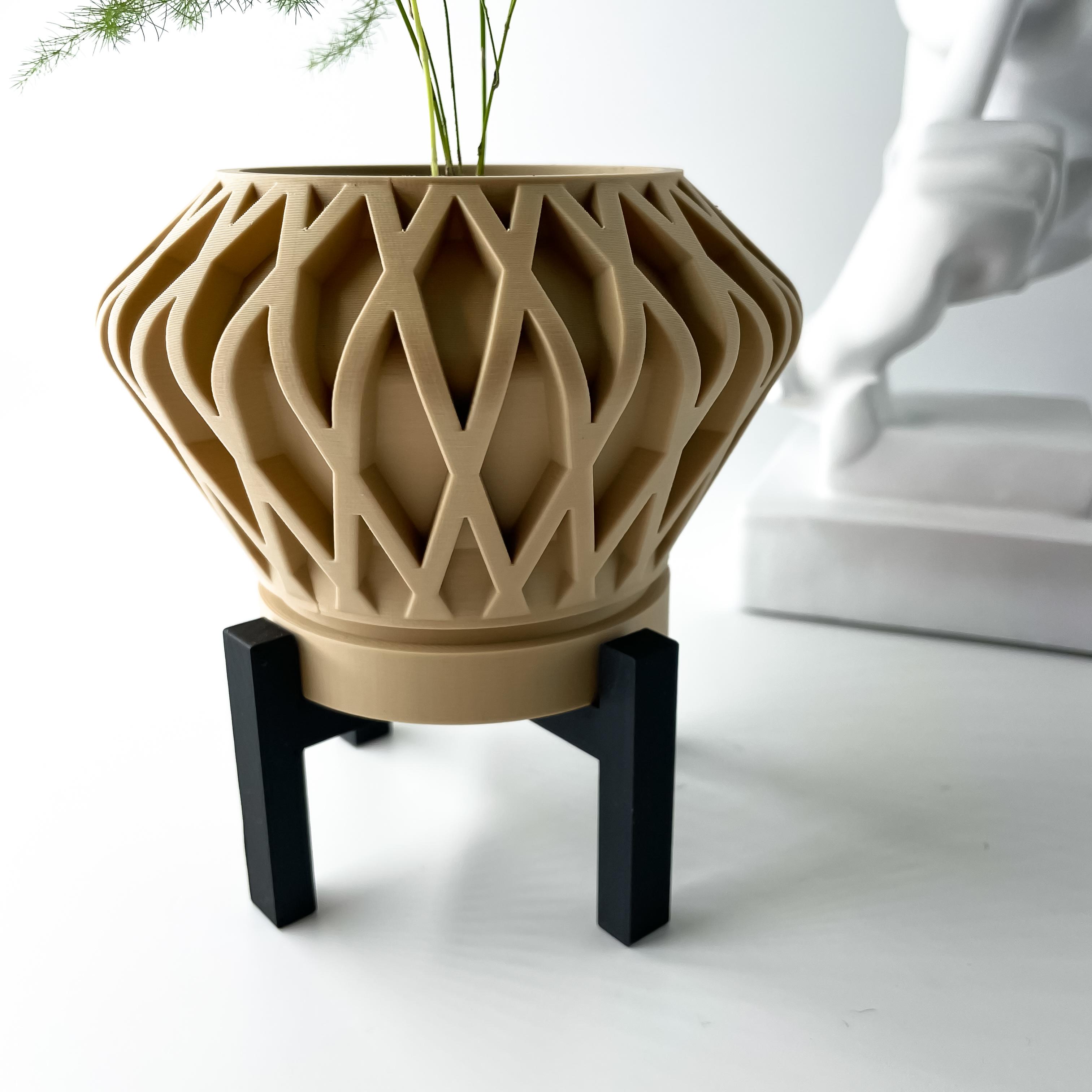 The Suvan Planter Pot with Drainage Tray & Stand | Modern and Unique Home Decor for Plants 3d model