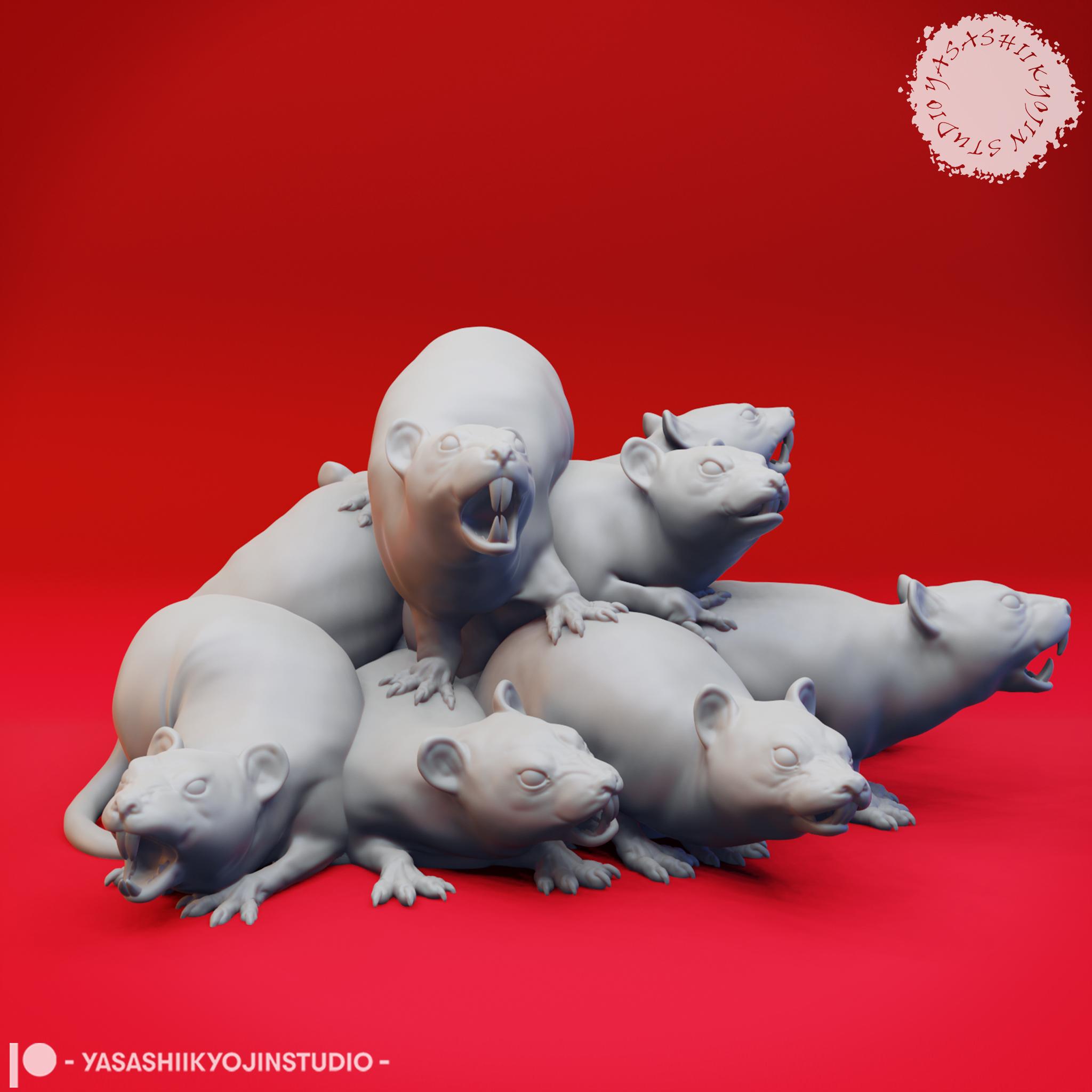 Swarm of Rats - Tabletop Miniature (Pre-Supported) 3d model