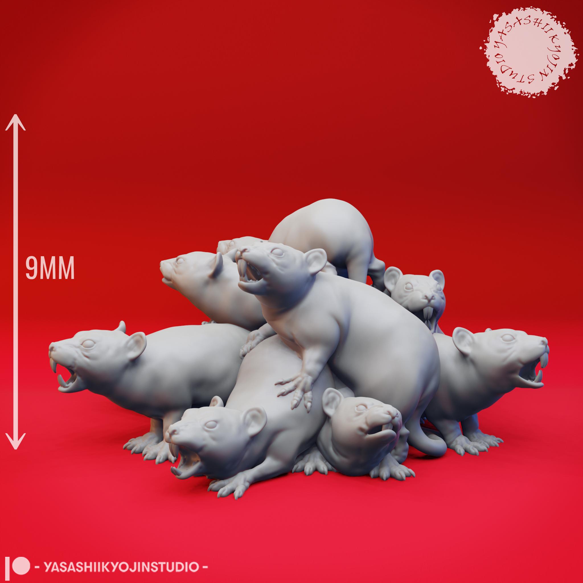 Swarm of Rats - Tabletop Miniature (Pre-Supported) 3d model
