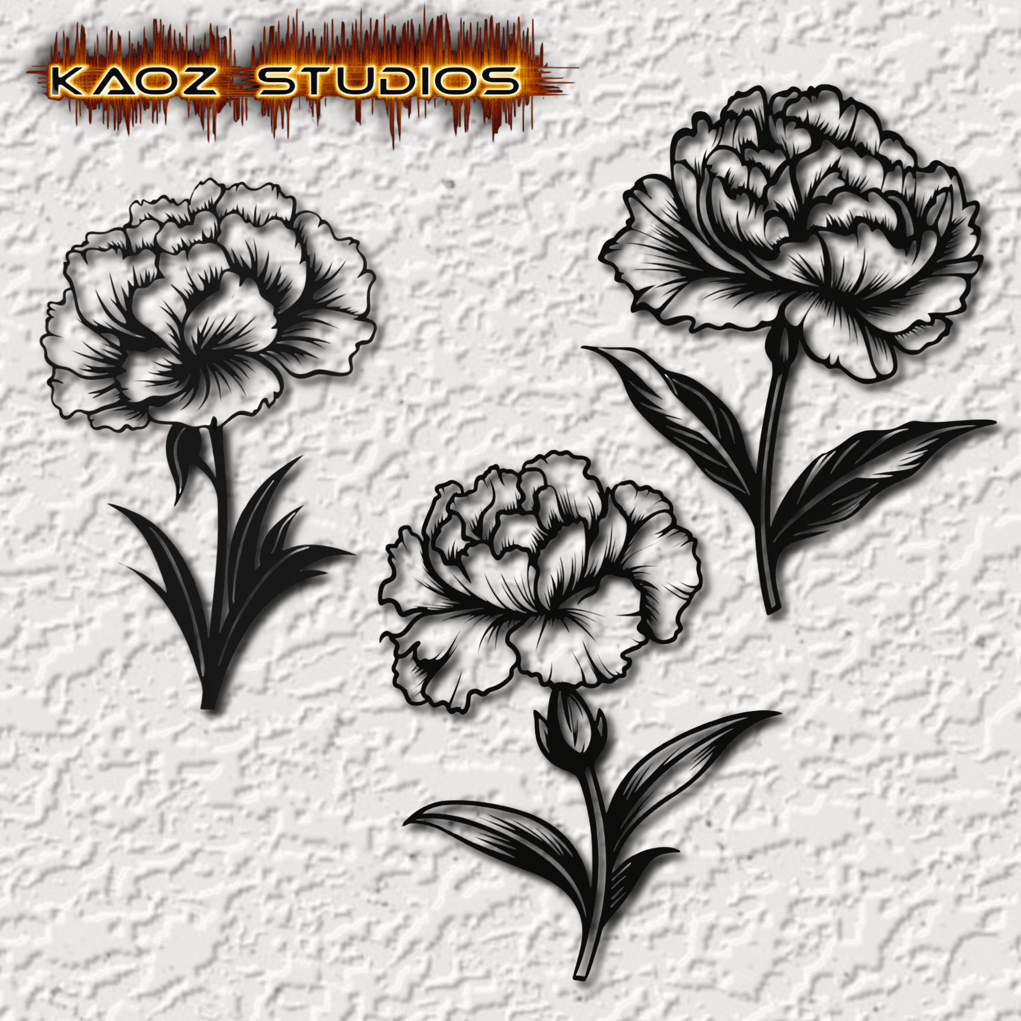 3 pack of carnations flower bundle wall art floral wall decor nature decoration 3d model