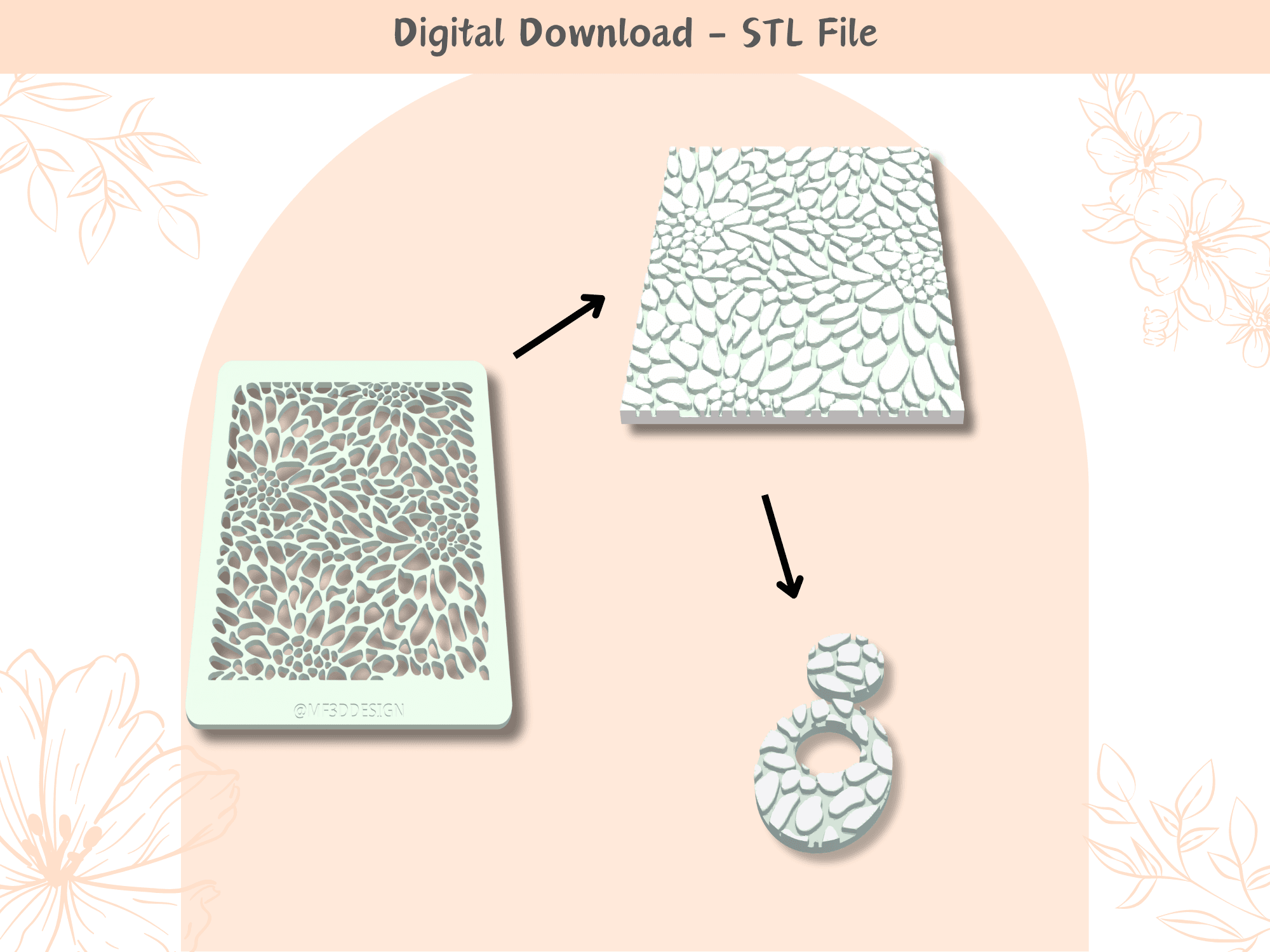 Mosaic Texture Stencil | Digital STL File | Unique Pattern | Polymer Clay Earrings | Clay Tools 3d model