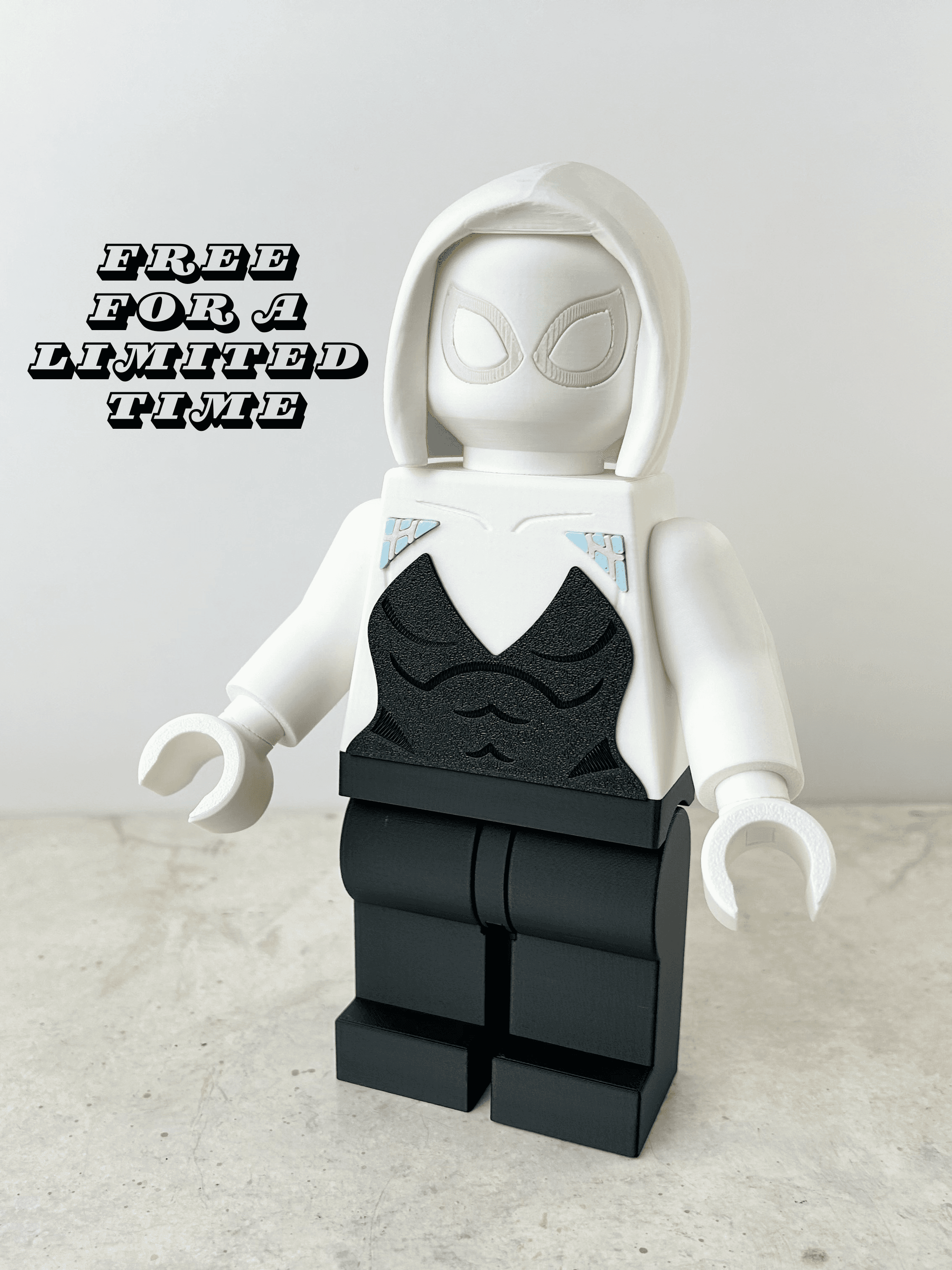 Spider-Gwen (6:1 LEGO-inspired brick figure, NO MMU/AMS, NO supports, NO glue) 3d model