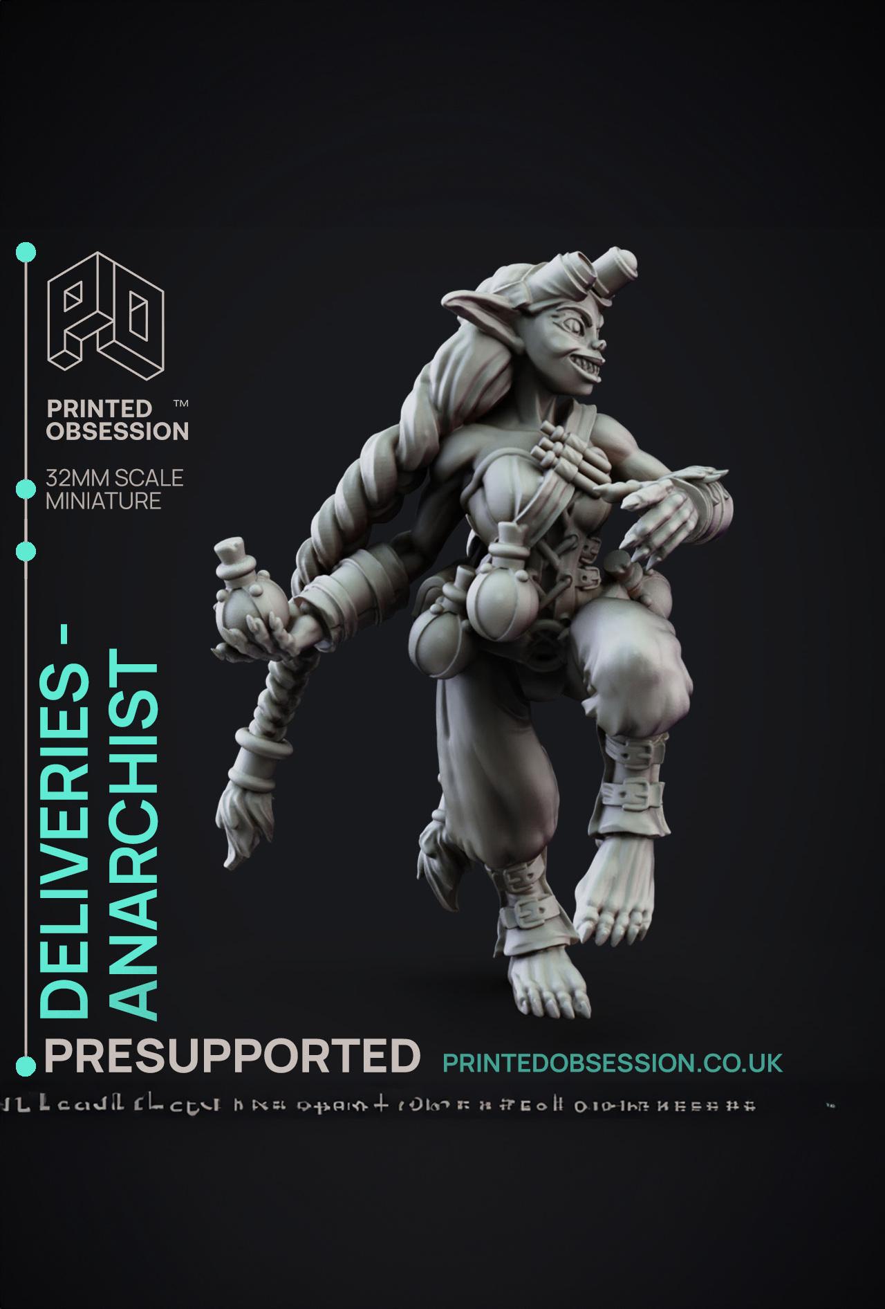 Deliveries - Goblin Anarchist - Potion Thrower - PRESUPPORTED - 32mm scale  3d model