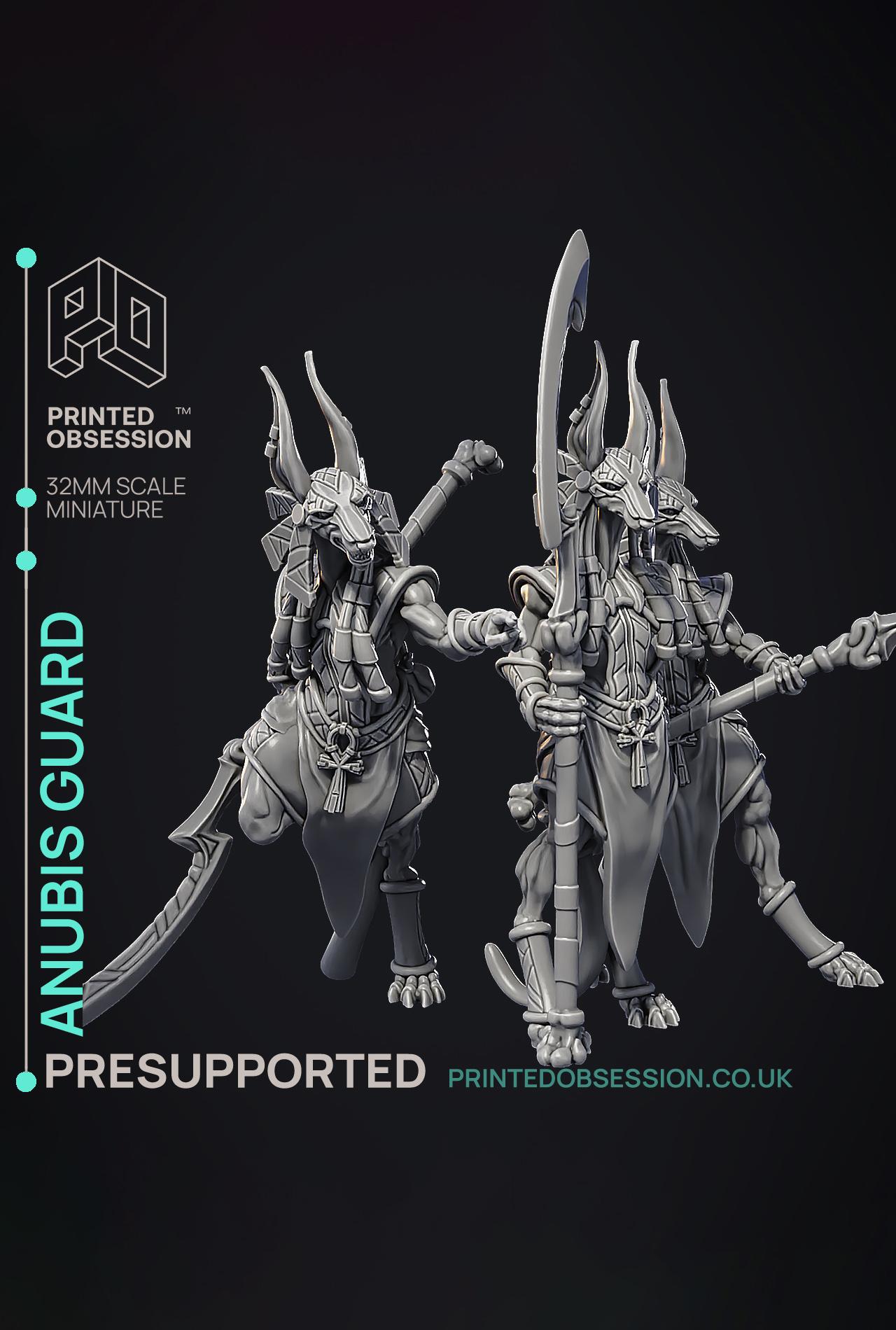 Anubis Guard - 3 Models - Court of Anubis -  PRESUPPORTED - Illustrated and Stats - 32mm scale 3d model