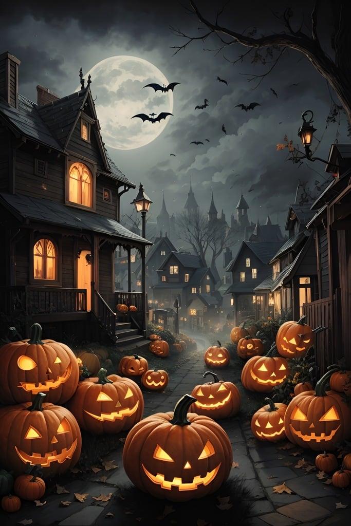 Creepy House with Pumpkins Halloween Card - Hueforge Print 3d model
