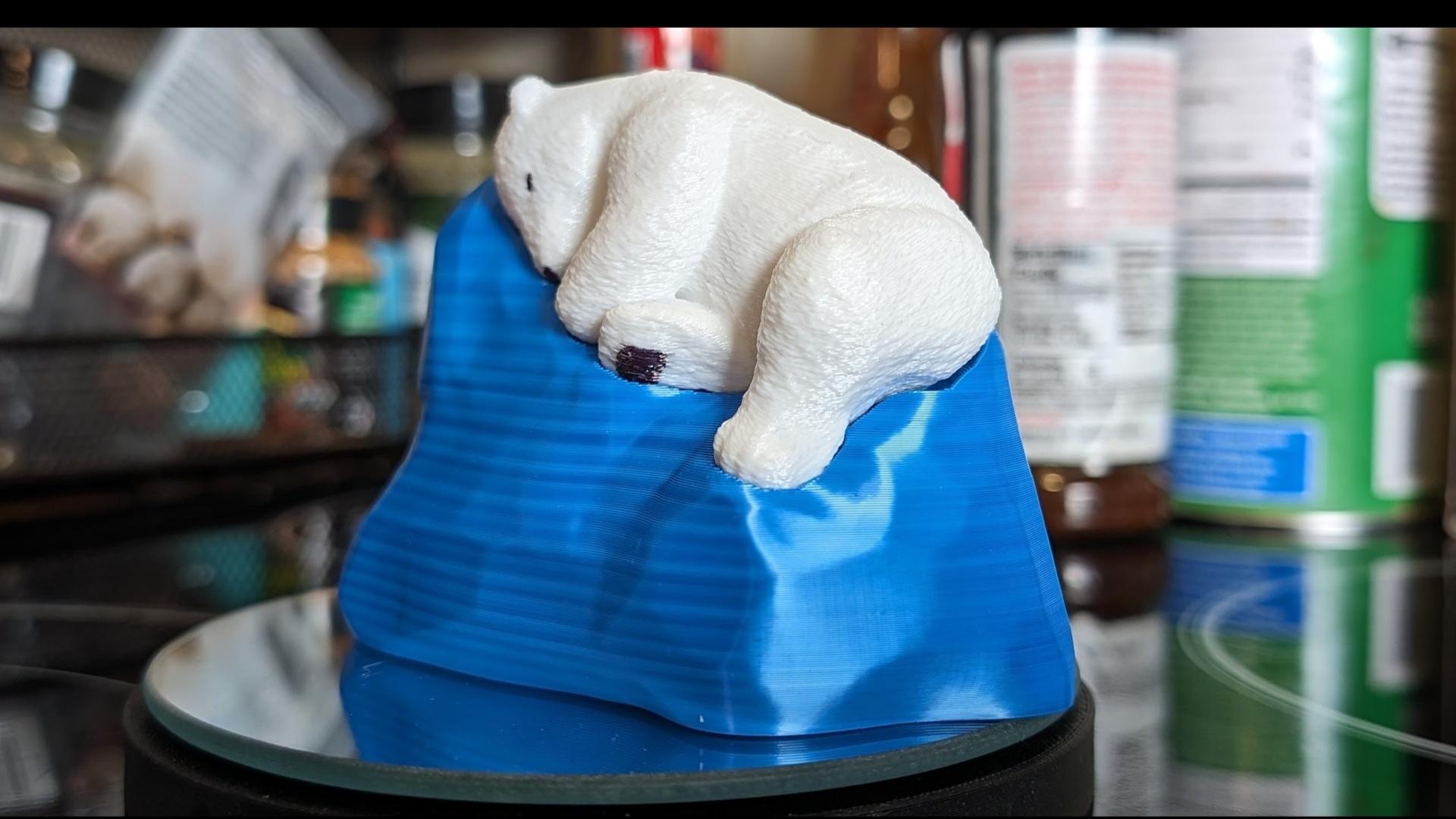 Sleeping Polar Bear - Very cool design of the winning photograph, thanks for sharing it!
Used "winter" filament for the ice, bear paint by me fiancee. - 3d model