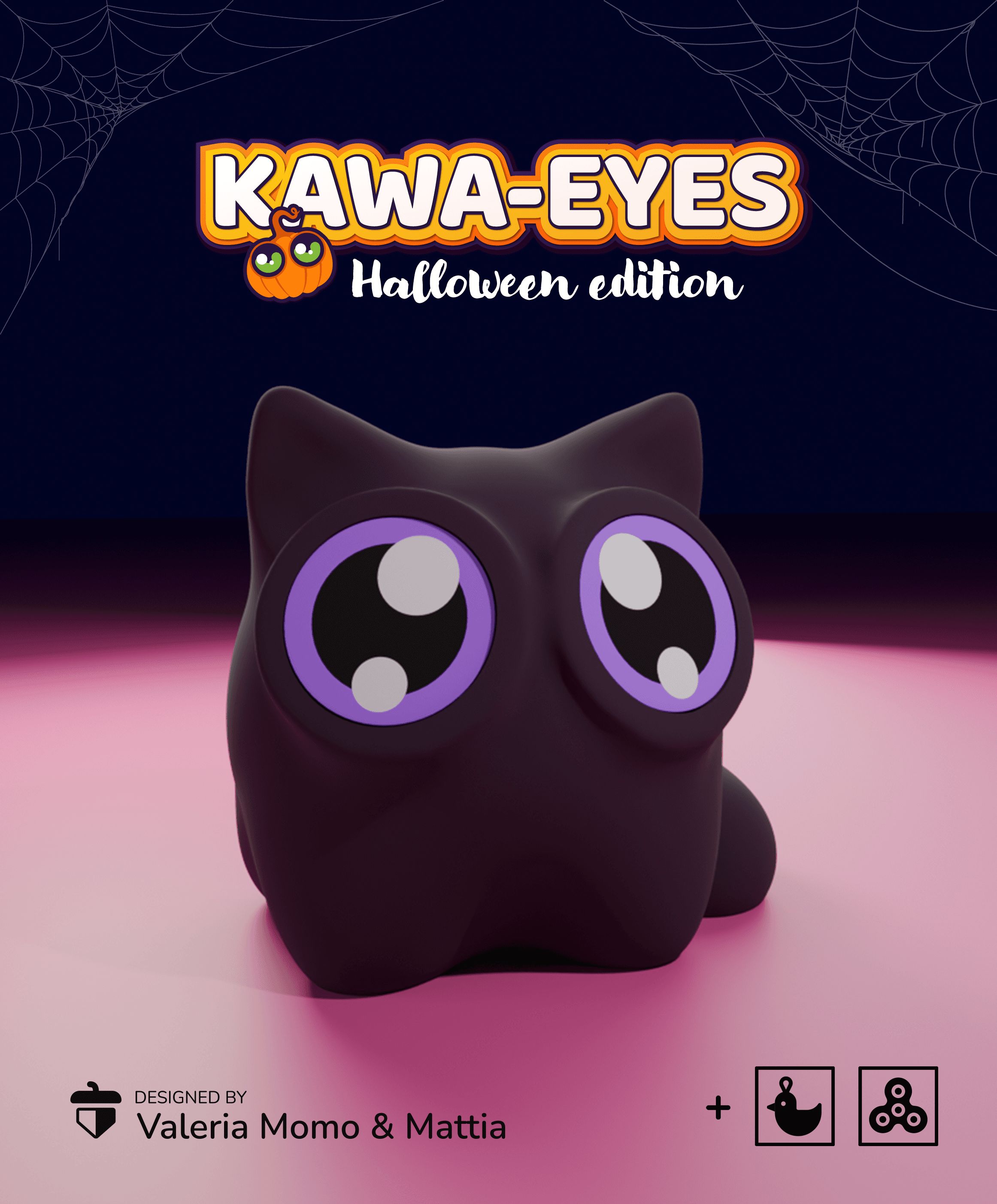 Kawa-eyes Cat 🐱🎃 Keychain & Fidget! 3d model