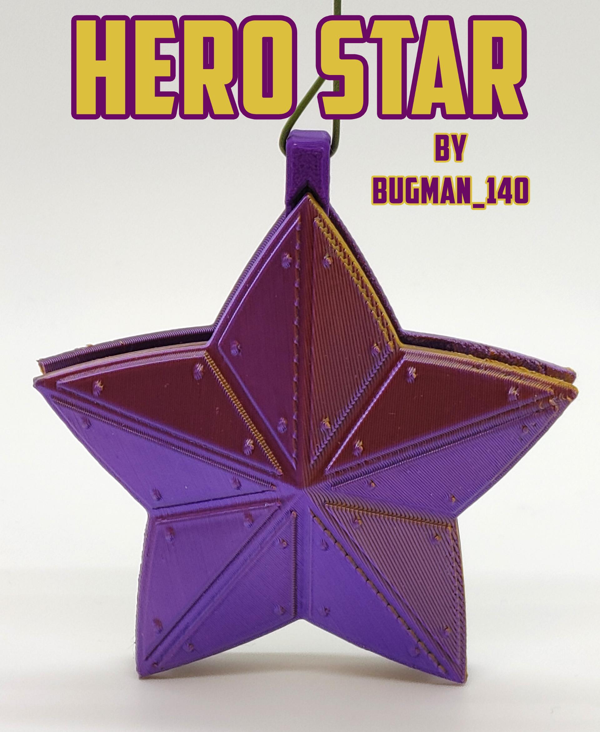 Hero  - Hero Star printed in PolyMaker Dual Color Sovereign Gold Purple Silk PLA (outer shells) & Unknown Purple PLA (center part) - 3d model