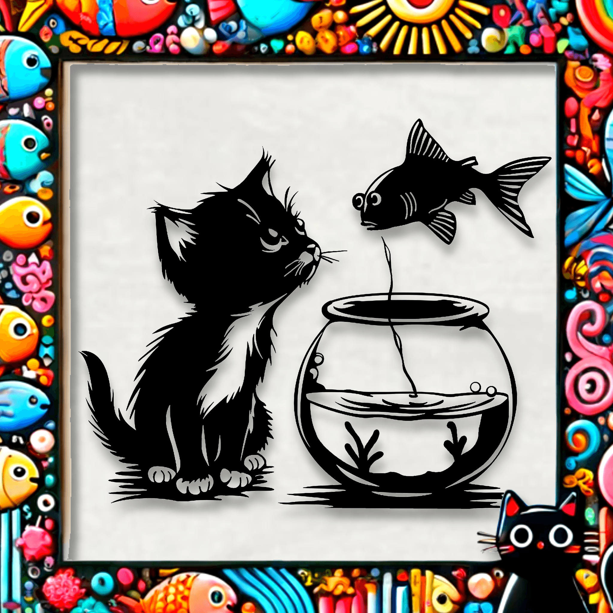 3 Piece Curious Kitten with Fish Wall Decor  3d model