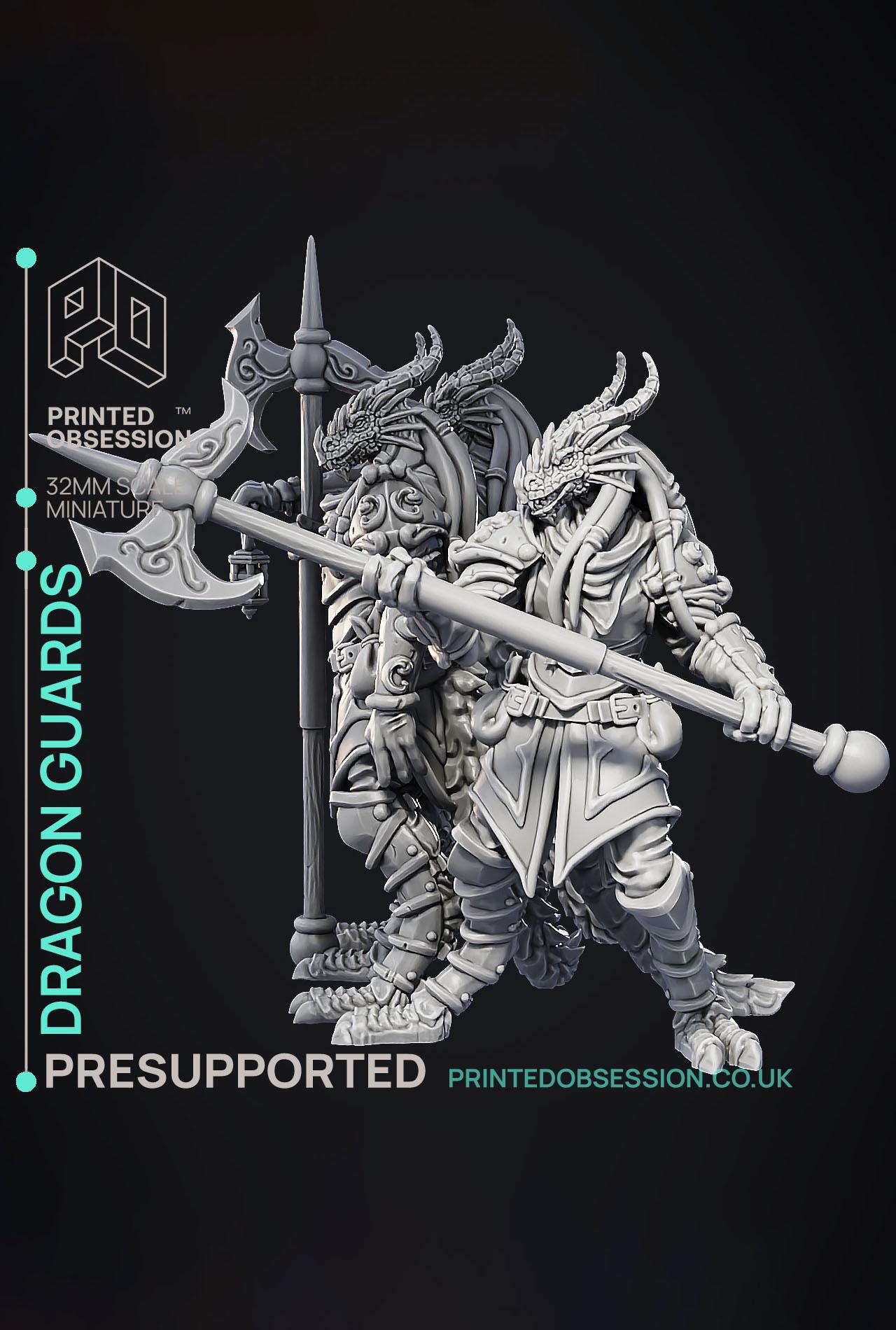 Dragonborn Guard - 3 Models -  PRESUPPORTED - Illustrated and Stats - 32mm scale 3d model