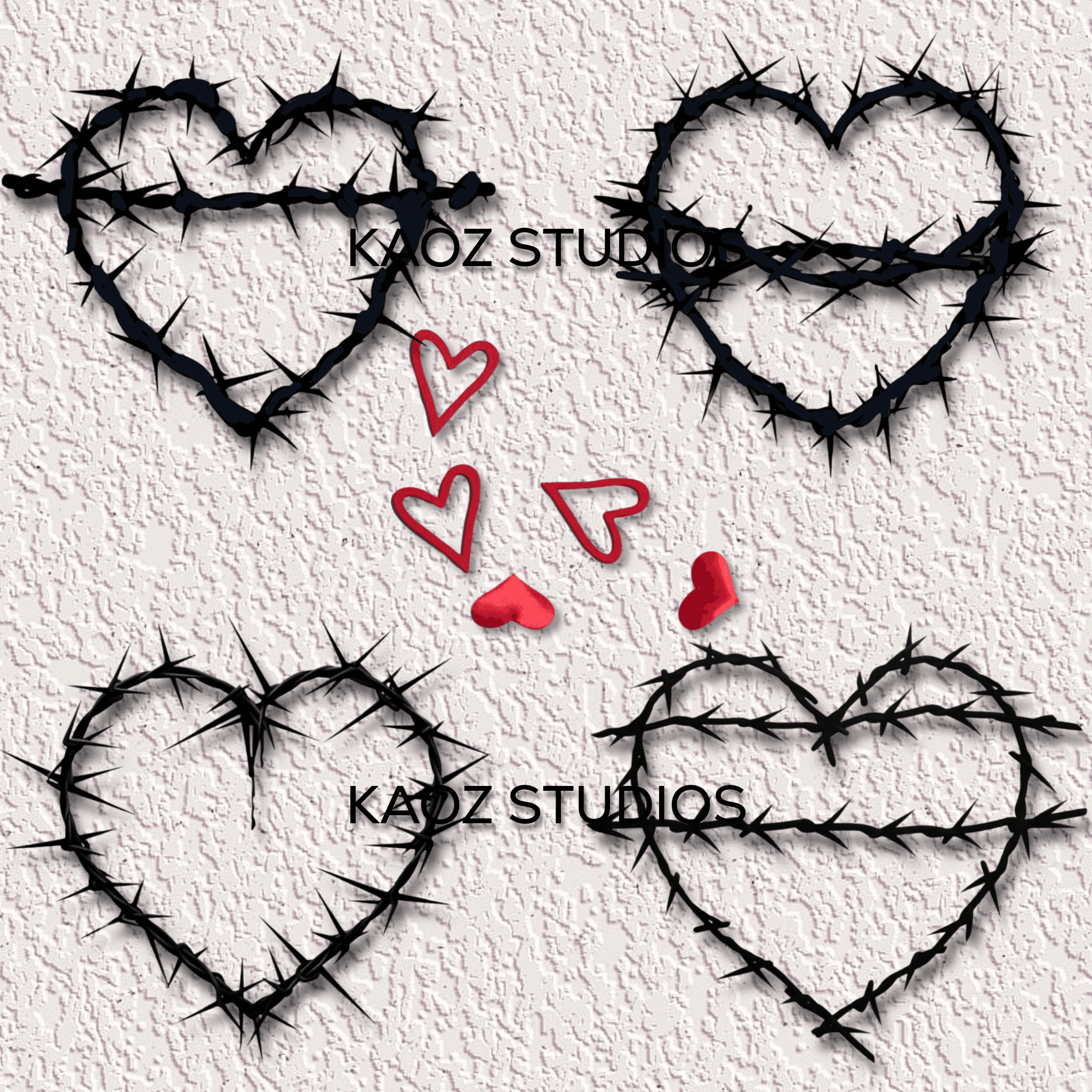 set of 4 barbed wire hearts wall art gothic valentines day decorations wall decor 3d model