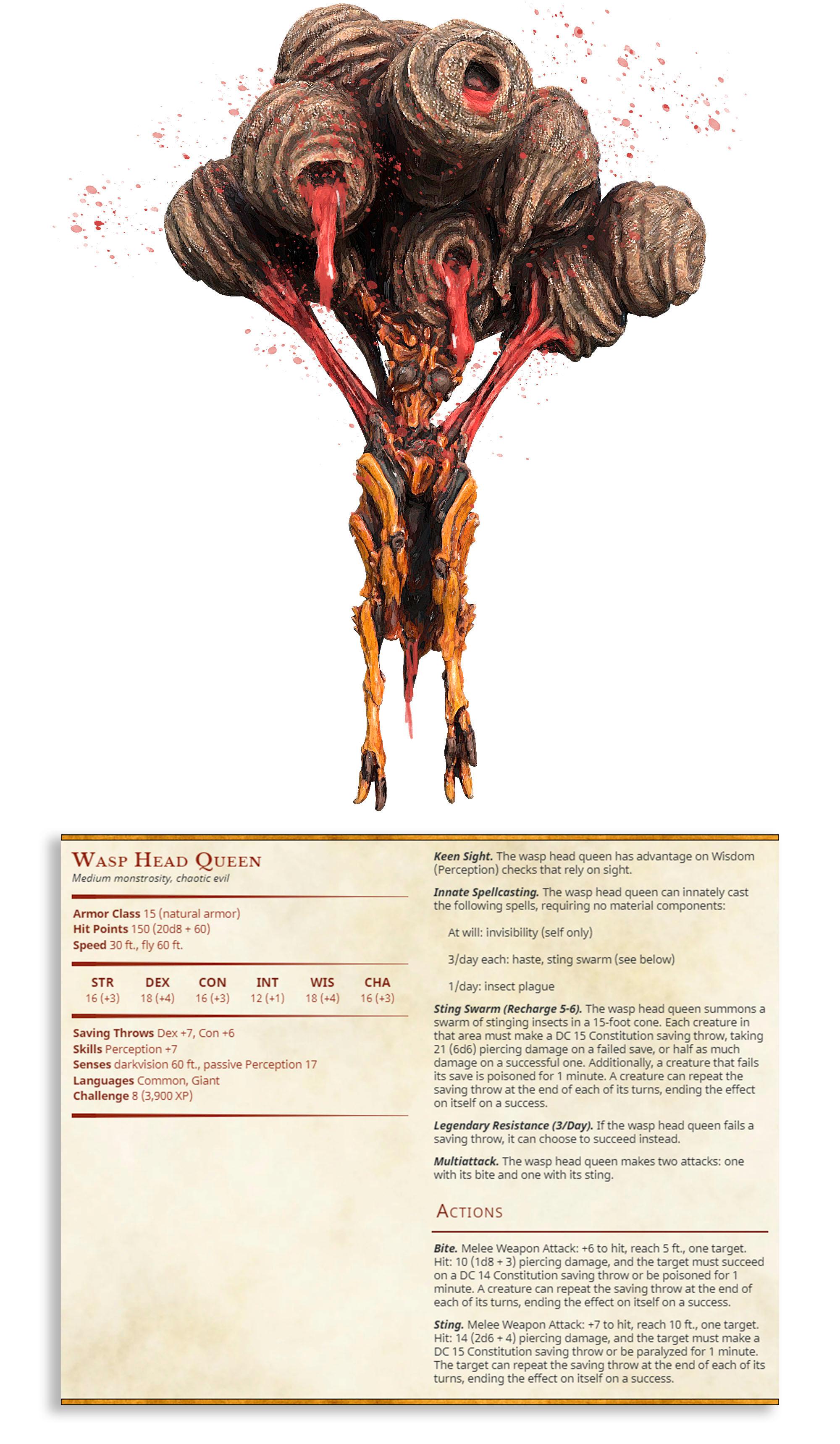 Wasp Queen - Undead Cryptid - Cryptid of the Darkwood - PRESUPPORTED - Illustrated and Stats - 32mm  3d model