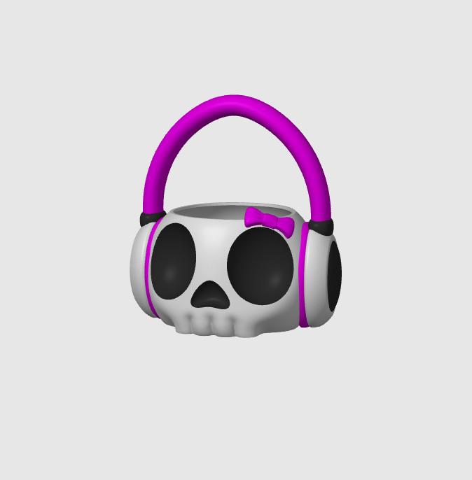 Skull wearing Headset Bin  3d model