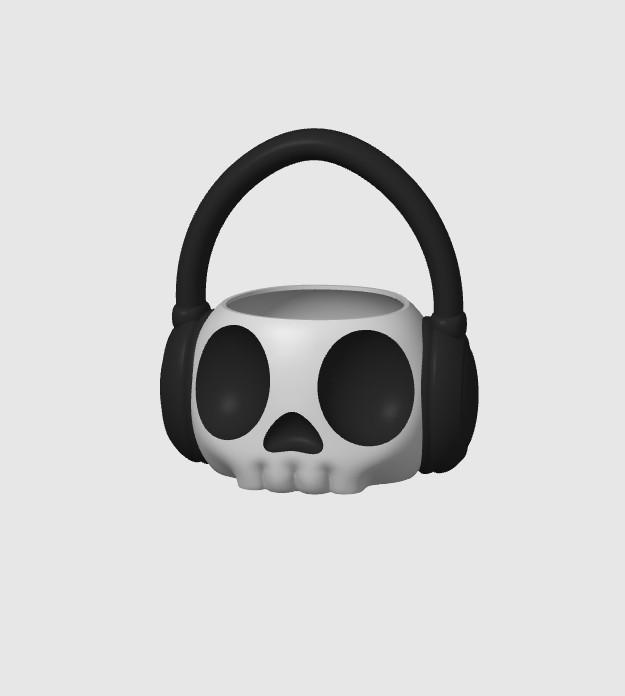 Skull wearing Headset Bin  3d model