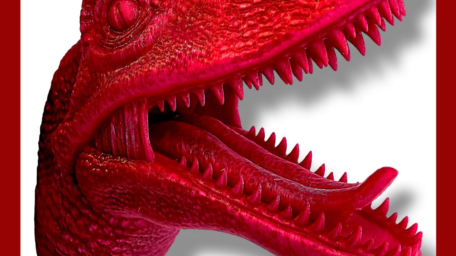 Velociraptor Head Wall Mounted Holder / No Supports / 3MF Included - Polymaker Translucent Red PETG!! - 3d model