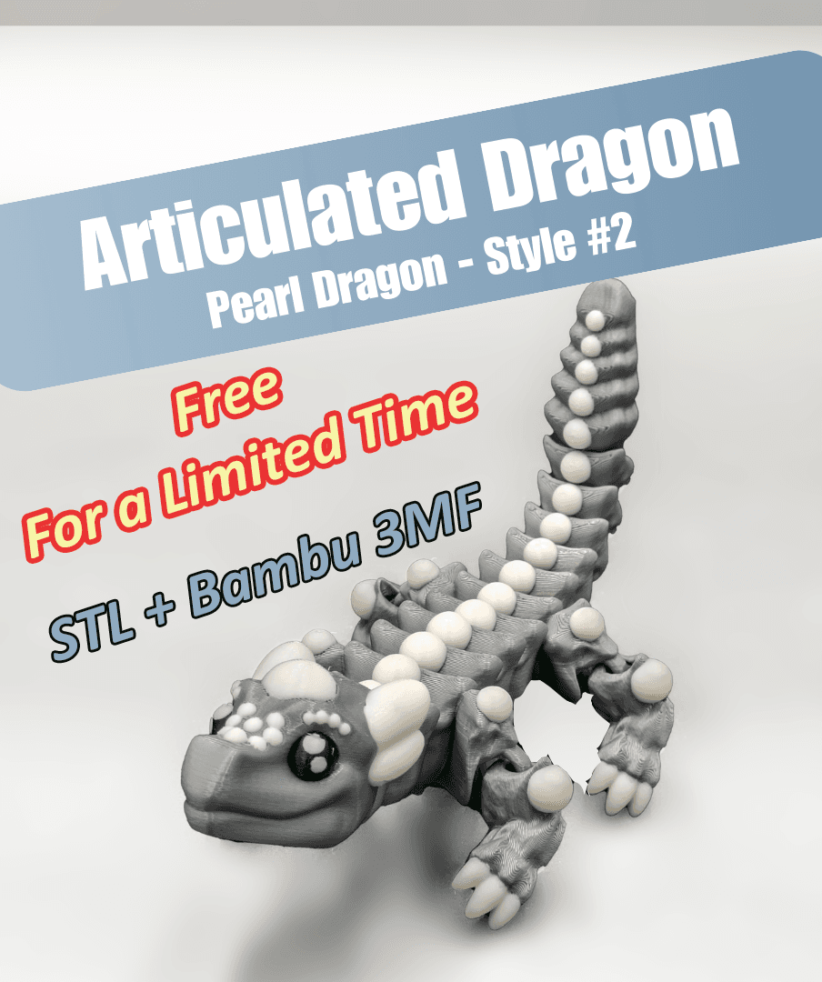 Articulated Dragon - Pearl Dragon, Style #2 - Snap-Flex Fidget Toy 3d model