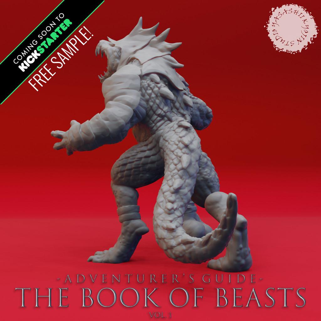 Lizardfolk War Chief - Book of Beasts KS Sample - Tabletop Miniature (Pre-Supported) 3d model