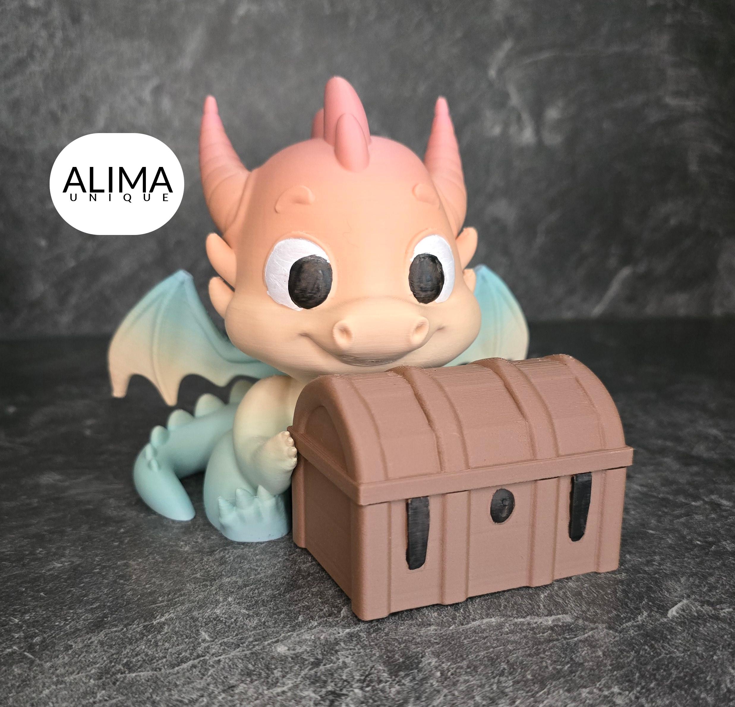 Baby dragon with a treasure chest 3d model
