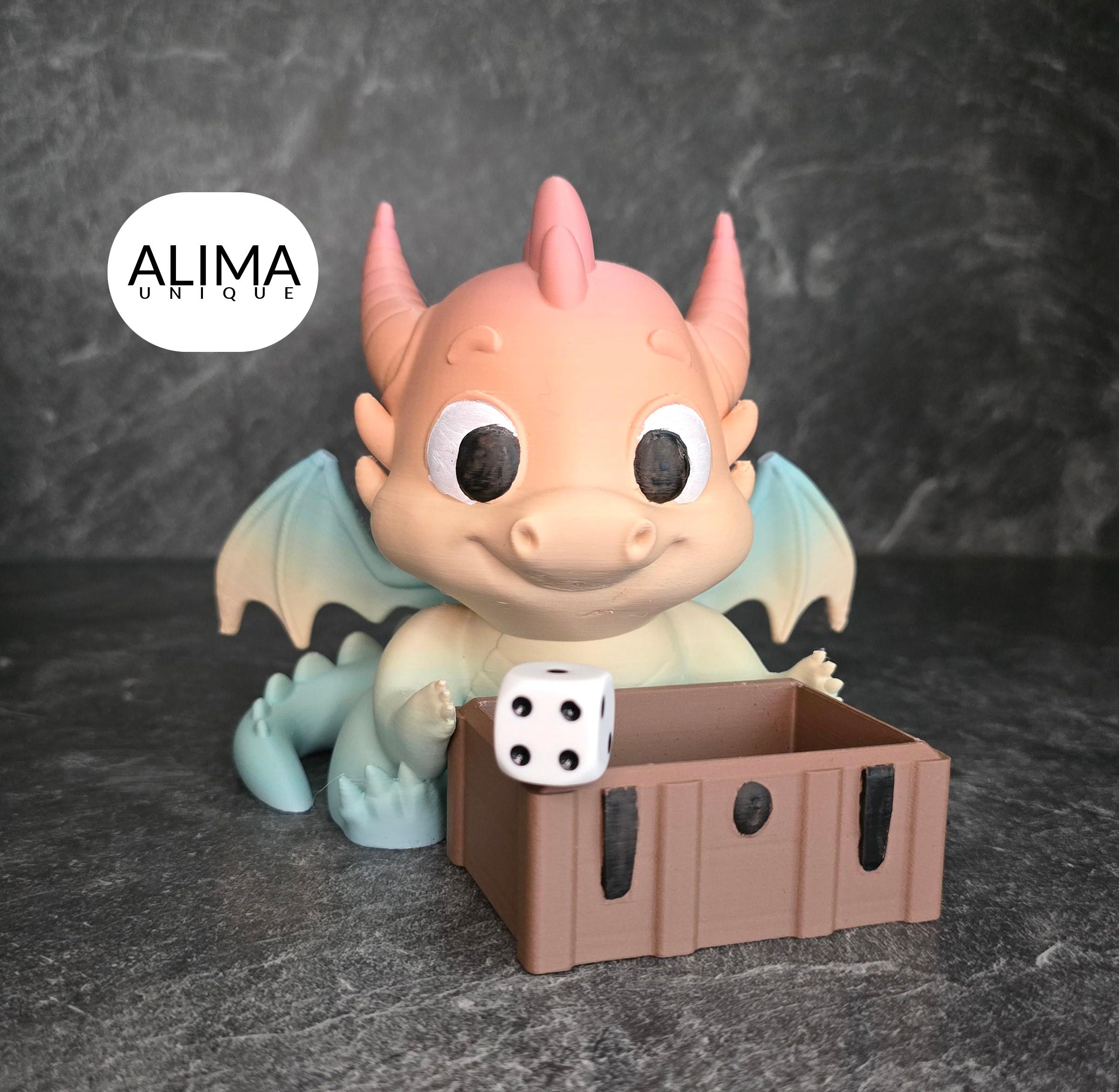 Baby dragon with a treasure chest 3d model