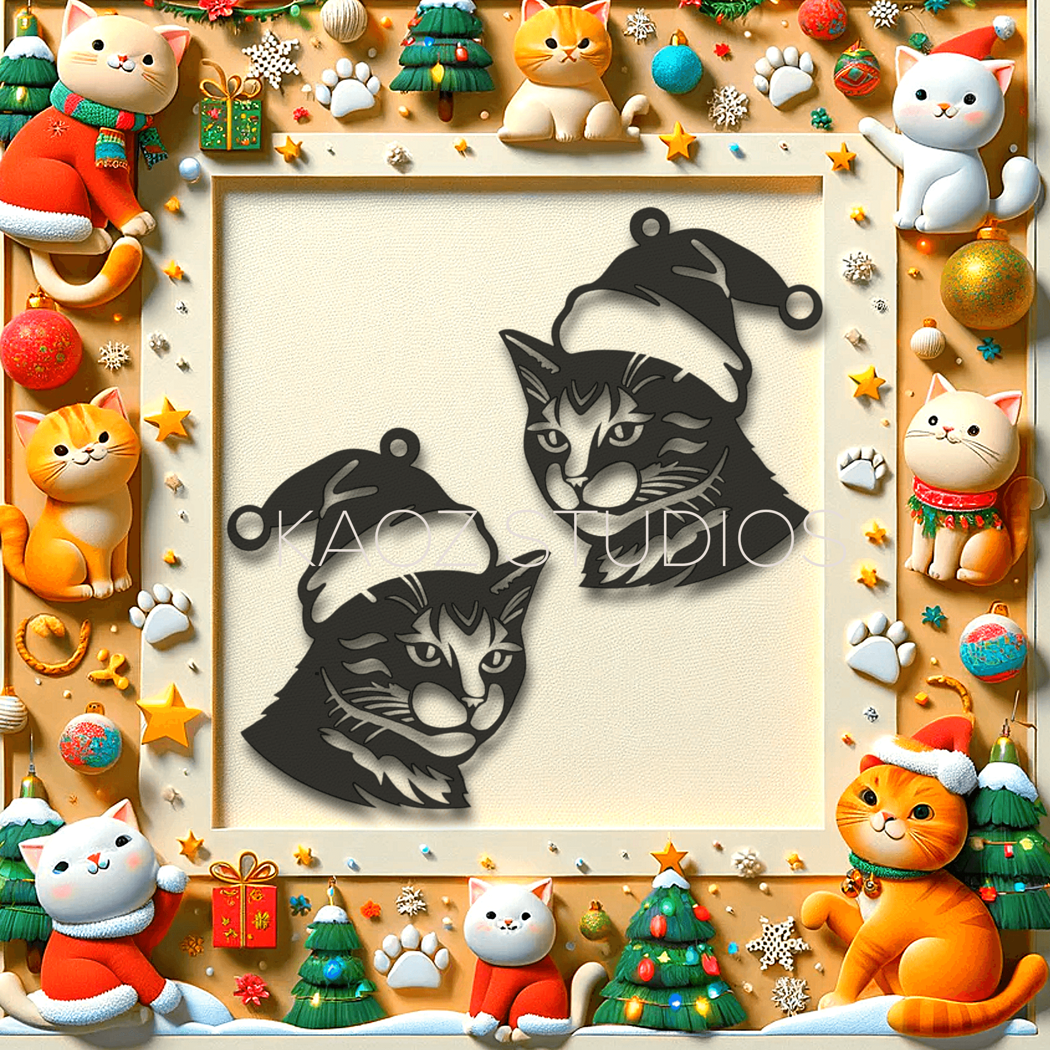 santa cat earrings kitty christmas jewelry kitten decoration 3d model