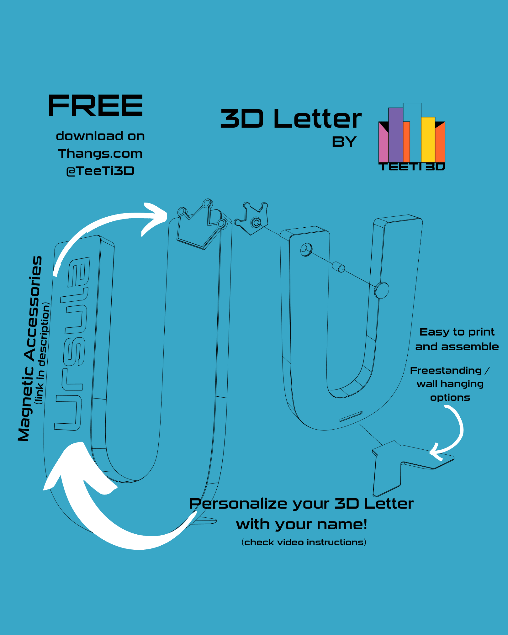 3D Letter U - by TeeTi3D 3d model