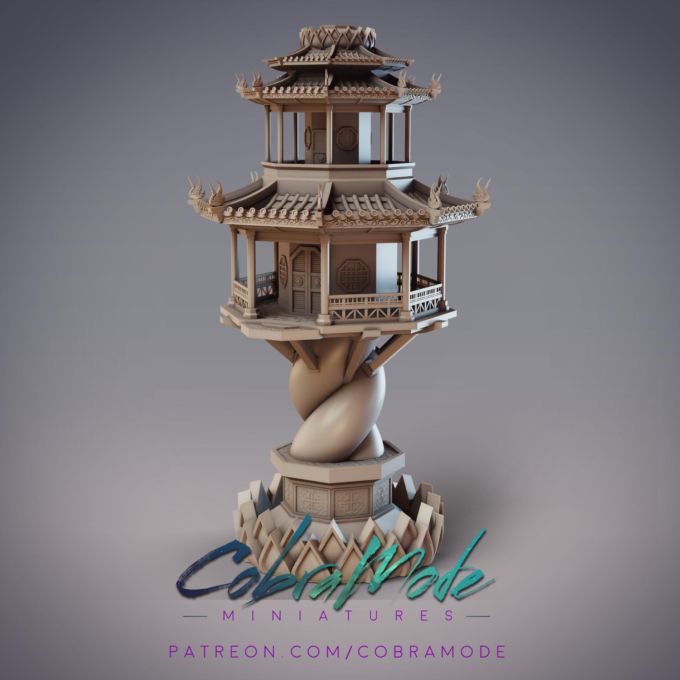 Flying Pagoda Tower with Two Floors 3d model