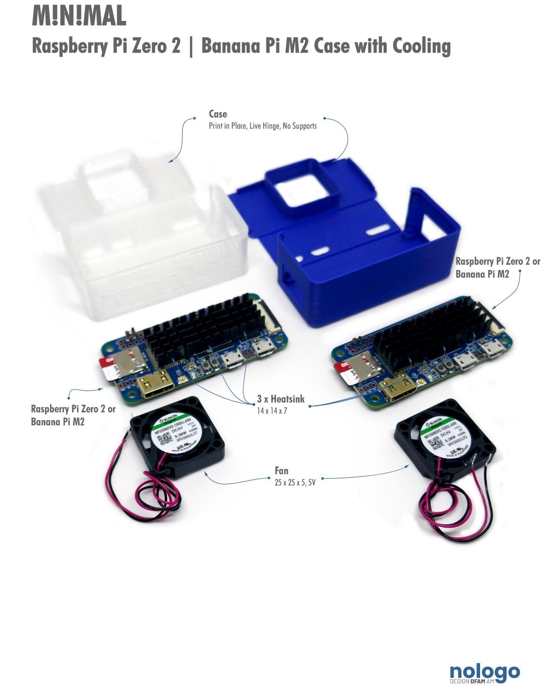 M!N!MAL Raspberry Pi Zero 2 / Banana Pi M2 Case / Housing / Sleeve with Heatsink & Cooling 3d model