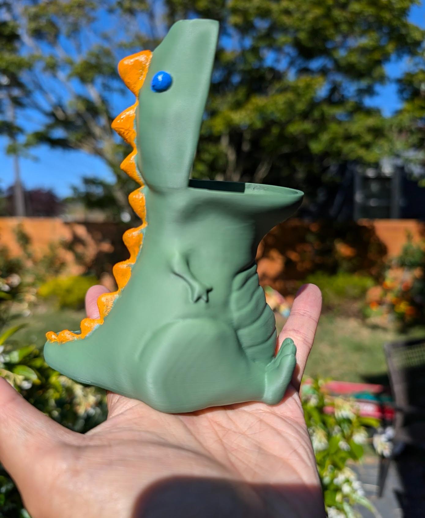 Chubby T-Rex Dinosaur Pencil Holder / Pot / Container - Last weekend was a family friend's birthday, so I made this whimsical pen holder! Great as a kid's birthday gift :) - 3d model