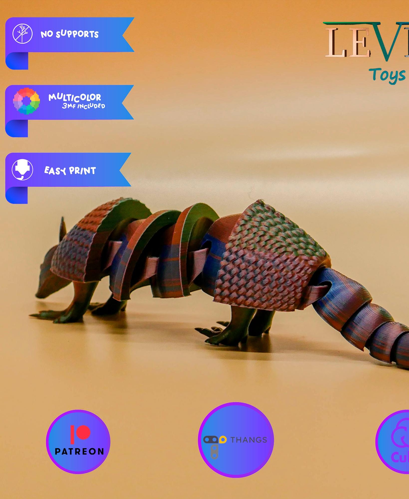 FLEXI ARMADILLO (ARTICULATED) PRINT-IN-PLACE LEVER TOYS 3d model