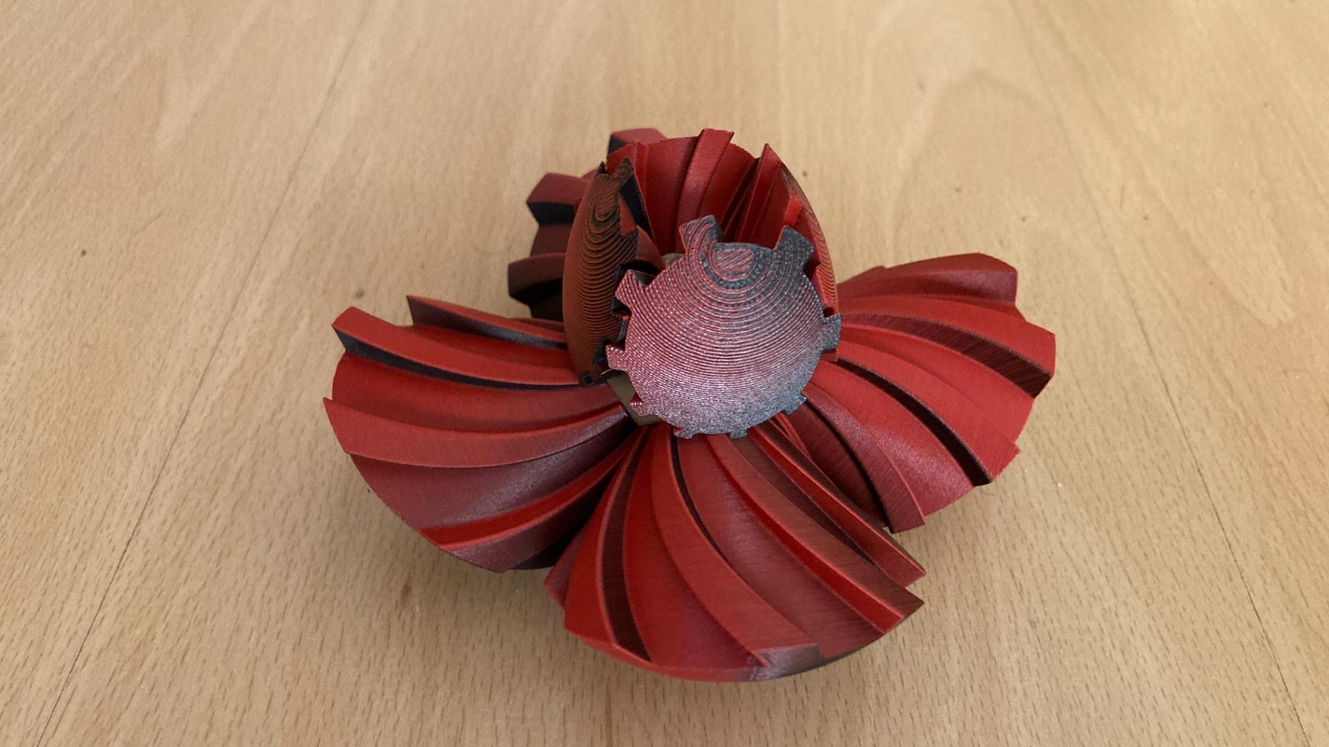 Gear Ball 2.0 - Printed in Polymaker PLA PolyTerra, heart and pins in ColorFabb PLA/PHA which is more flexible, does not "snap break" and also more slick so no need for any lubricant. All fits just right with basic pins. Thank you. Printed on Prusa MK4 with inputShaper 0.2mm structural - 3d model