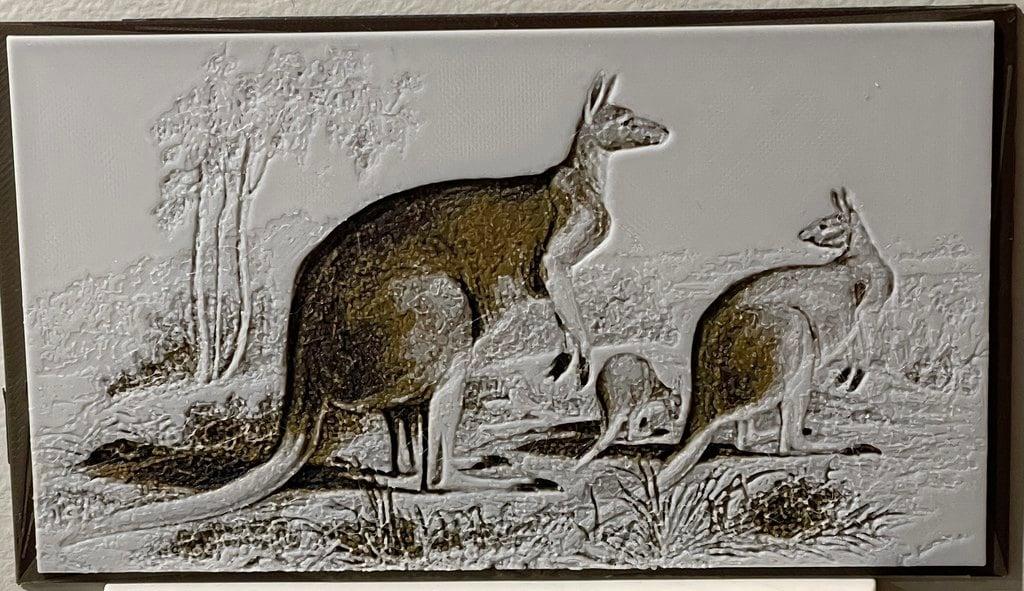 Kangaroos (Macropus Rufus) - Hueforge Print 3d model