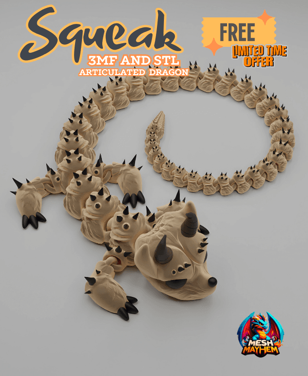 Squeak Articulated Dragon Print-in-Place Mesh Mayhem 3d model