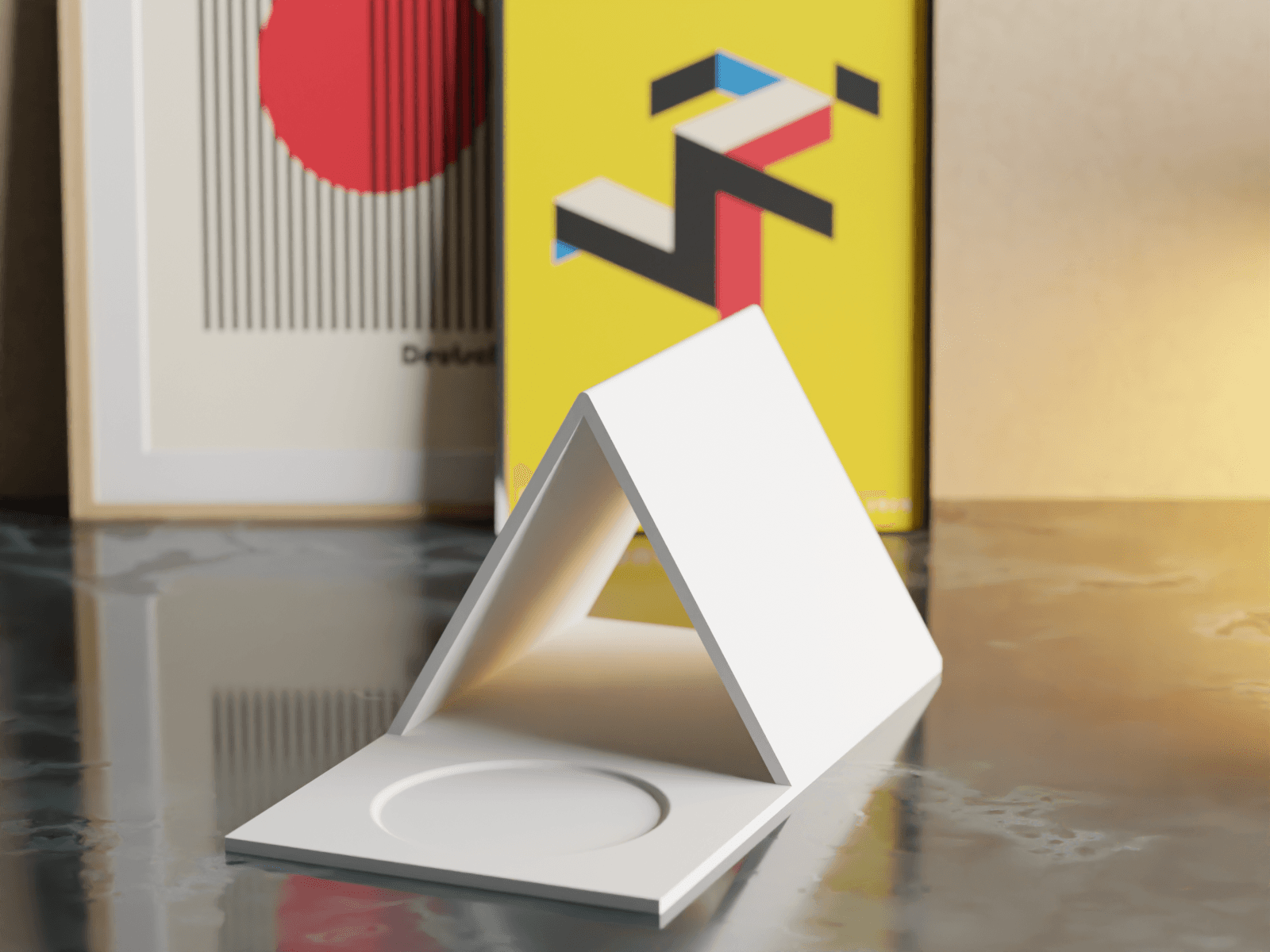 Minimal Triangular Book Holder with Mug Slot 3d model