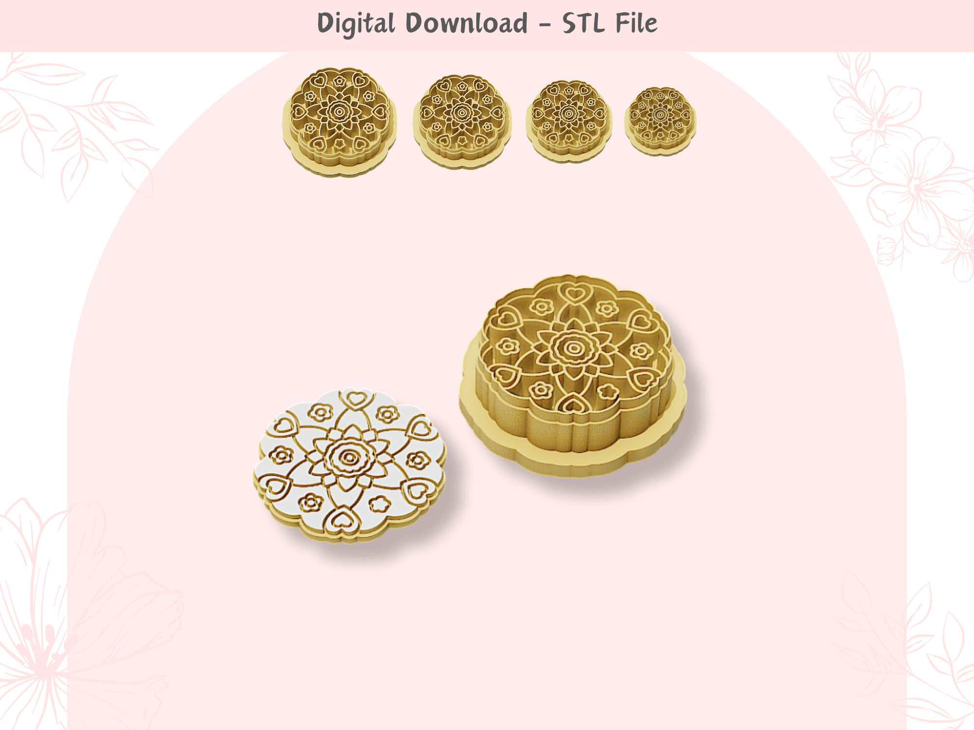 Mandala Flower Clay Cutter for Polymer Clay | Digital STL File | Clay Tools | 4 Sizes Clay Cutters 3d model