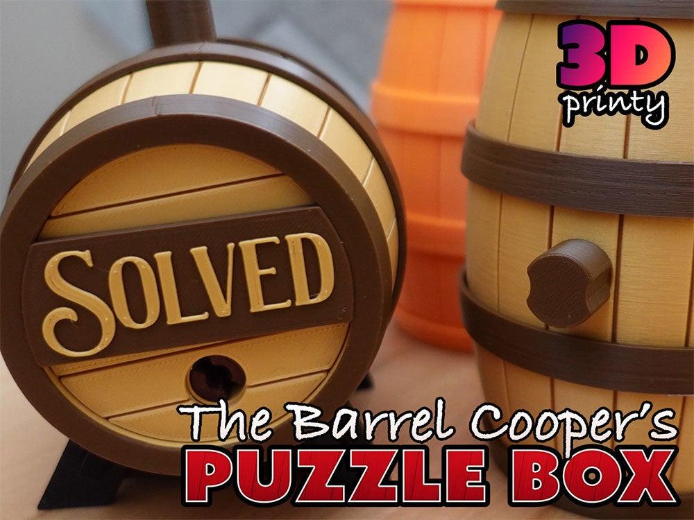 Barrel Cooper's Puzzle Box - Several prints of the Barrel Cooper's Puzzle Box.

Printed in:
- Hatchbox Gold (Shells)
- Inland Brown (Hoops)
- Prusament Galaxy Black (stand) - 3d model