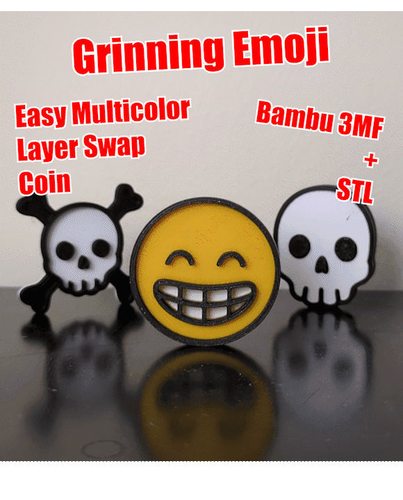 Grinning Emoji Coin - Multicolor 3d model