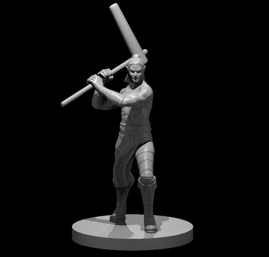 Half-Elf Male Barbarian with Mochi Pounder - Half Elf Male Barbarian with Mochi Pounder - 3d model render - D&D - 3d model