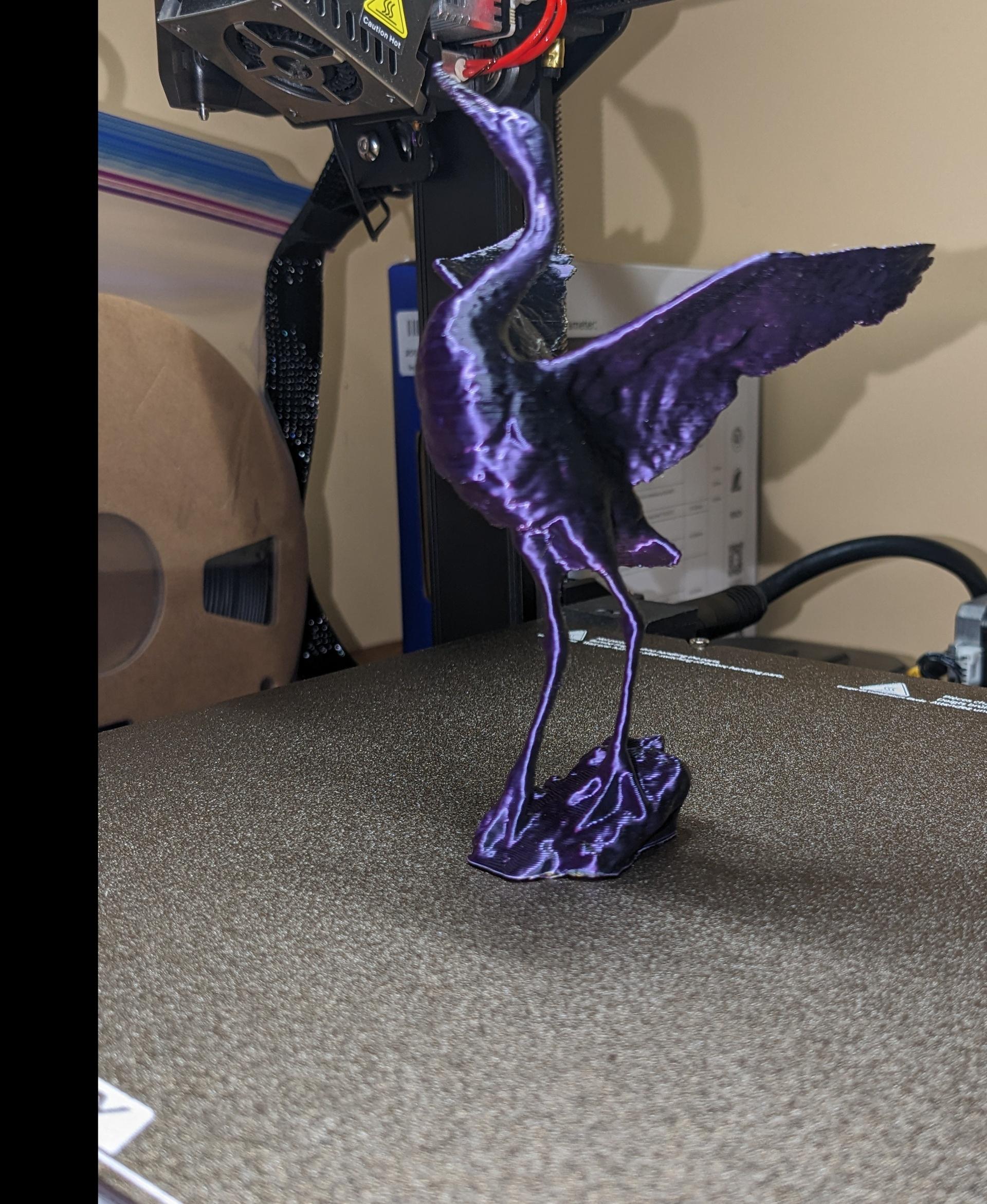 Crane Bird Figurine - Printed with Eryone Purple/Gold/Black Tri-filament.  Very happy with how it turned out.  Thank you for the model - 3d model