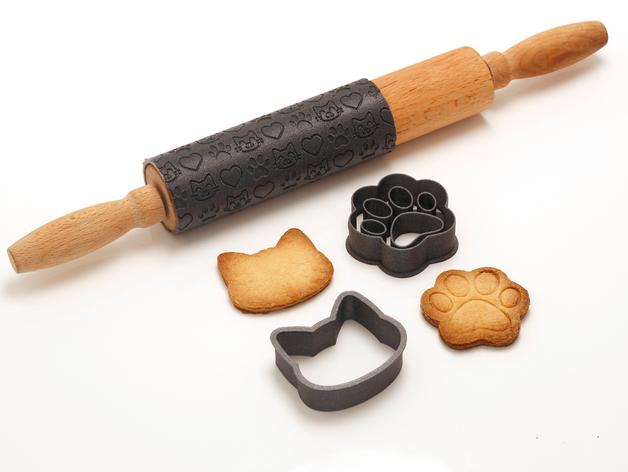 Neko Baking Set - Cat Cookie Cutter / Rolling Pin 3d model