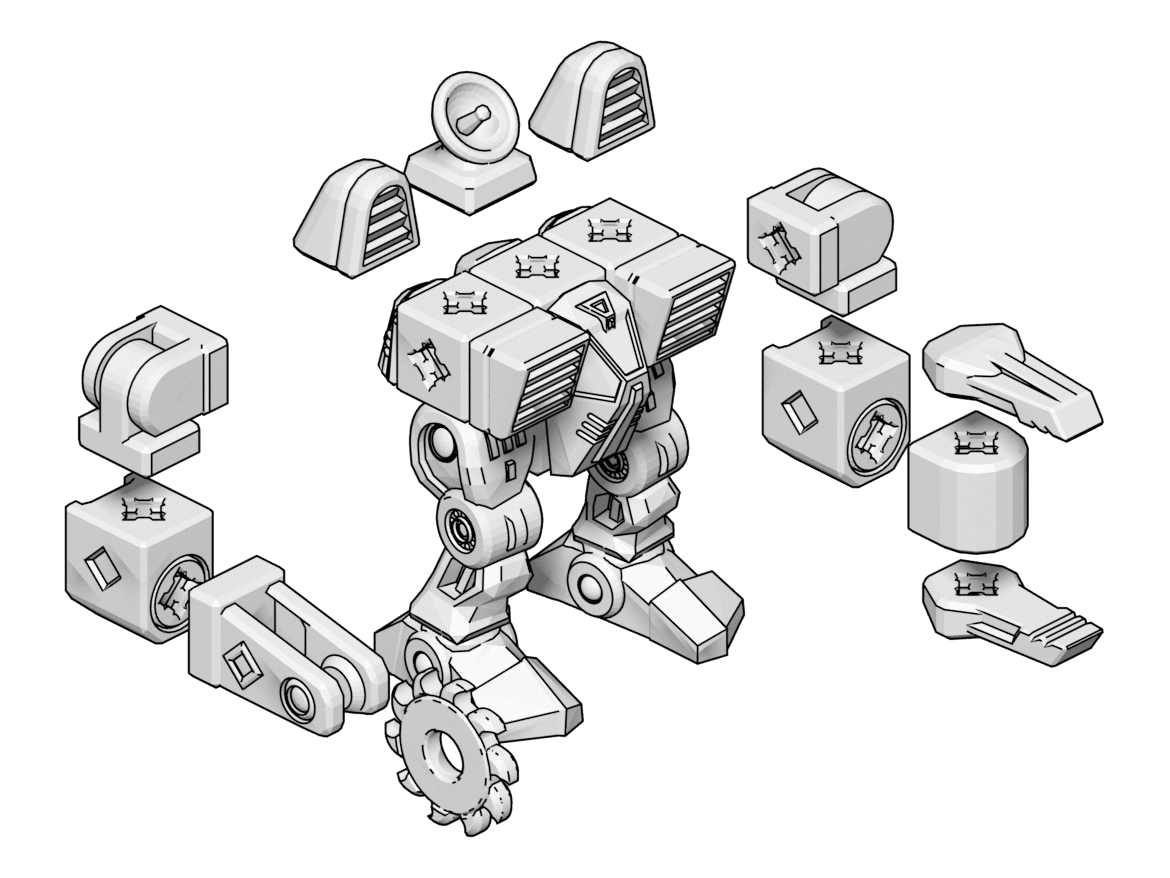 PrintABlok Medium Mech Articulated Mech Construction Toy 3d model